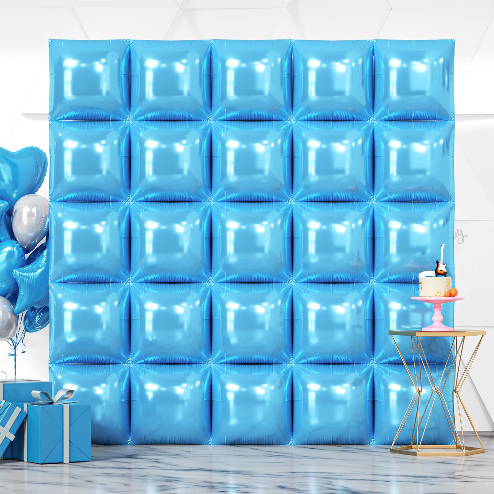 NISOCY 25PCS Pearl Blue Square Foil Balloons Wall Backdrop Double Sided Light Blue Balloon Tunnel Arch Kit for Birthday Baby Bridal Shower Wedding