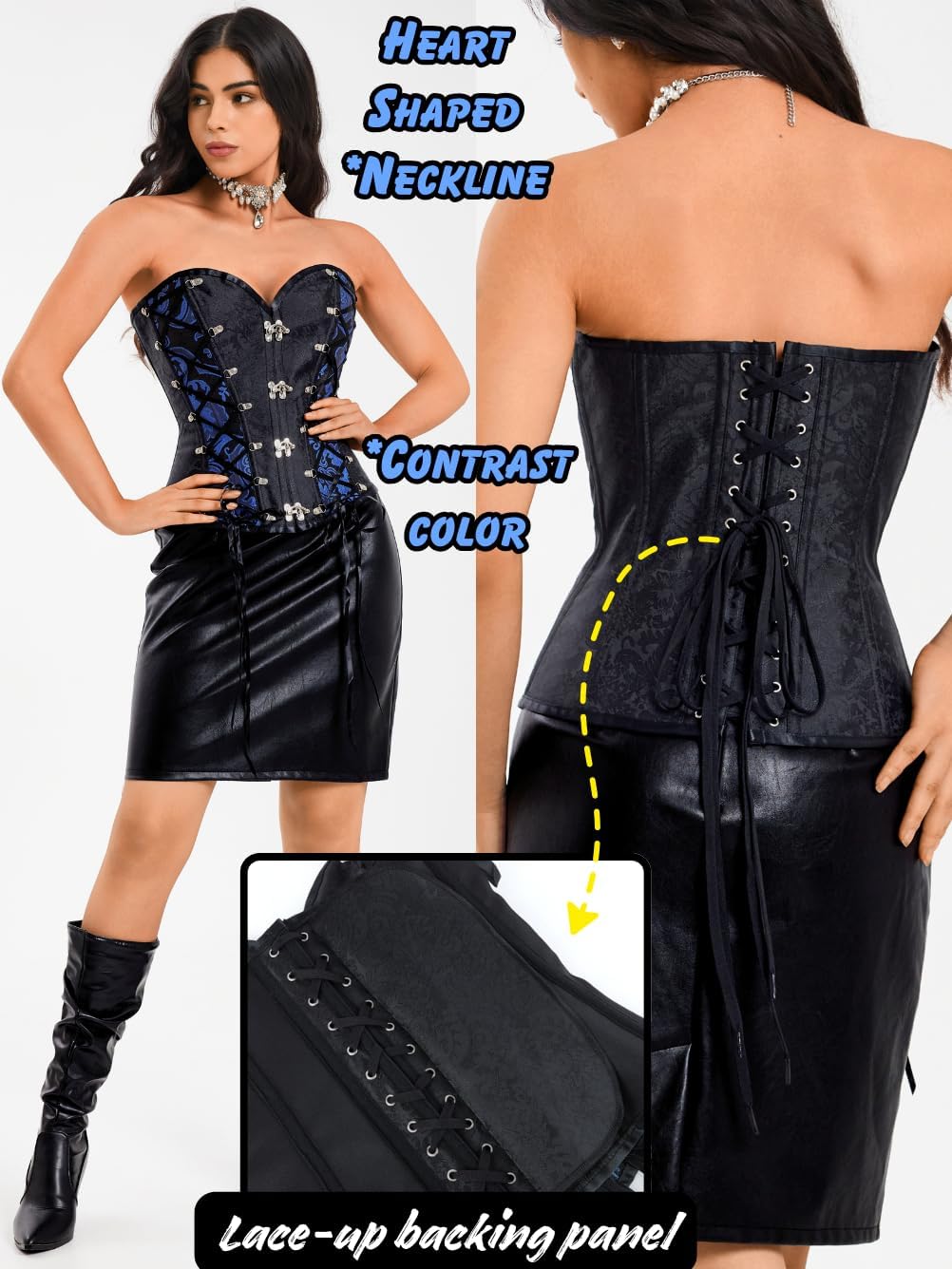 Women's Steampunk Gothic Corset, Vintage Jacquard Lace-Up Bustier with Metal Clasps - Image 3