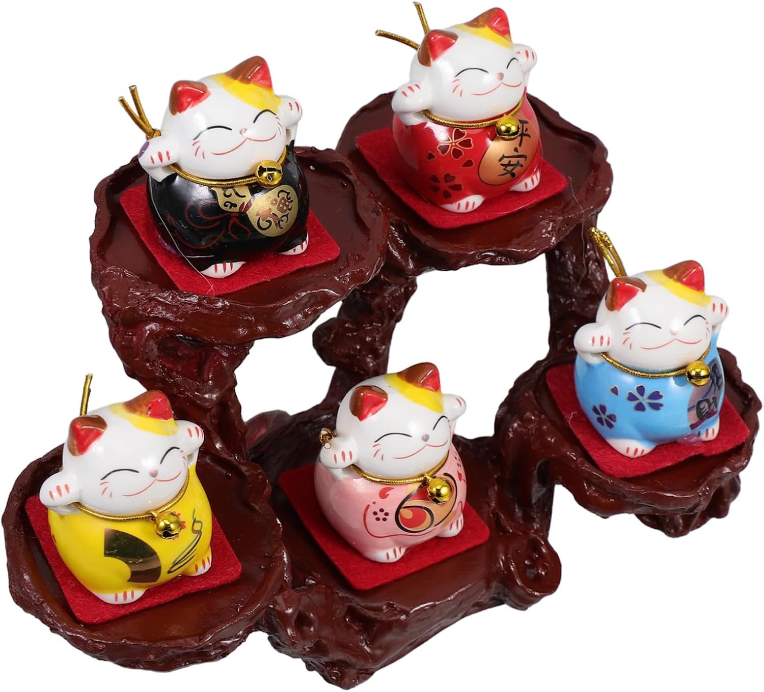 Zerodeko 1set Cute Ceramic Miniature Cat Figurines with Rack Feng Shui Dashboard Accessories for Car Interior Decoration Unique Craftsmanship Symbol of Prosperity