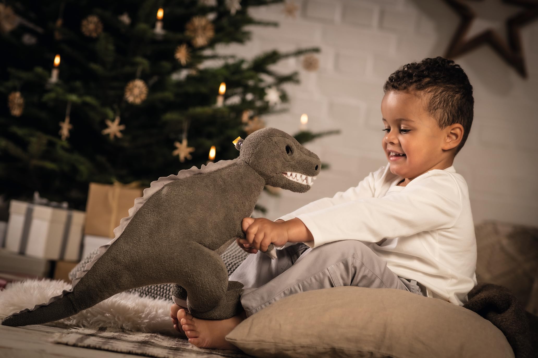 Steiff Kuscheltier Thaisen T-Rex, Süßes Stofftier, Kinder, Jungen & Mädchen, Friends, Plüschtier 45 cm, Hellgrau, 067136