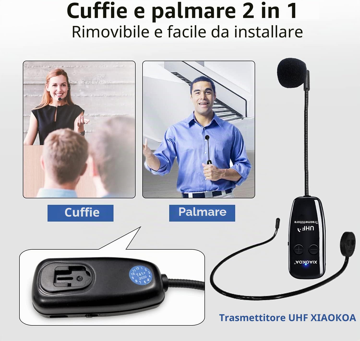 Wireless Microfono,UHF Microfono Senza Fili, 50 m Di Trasmissione Wireless,Archetto e Palmare 2-in-1,per Guida Turistica/Insegnamento/Promozione/Discorso