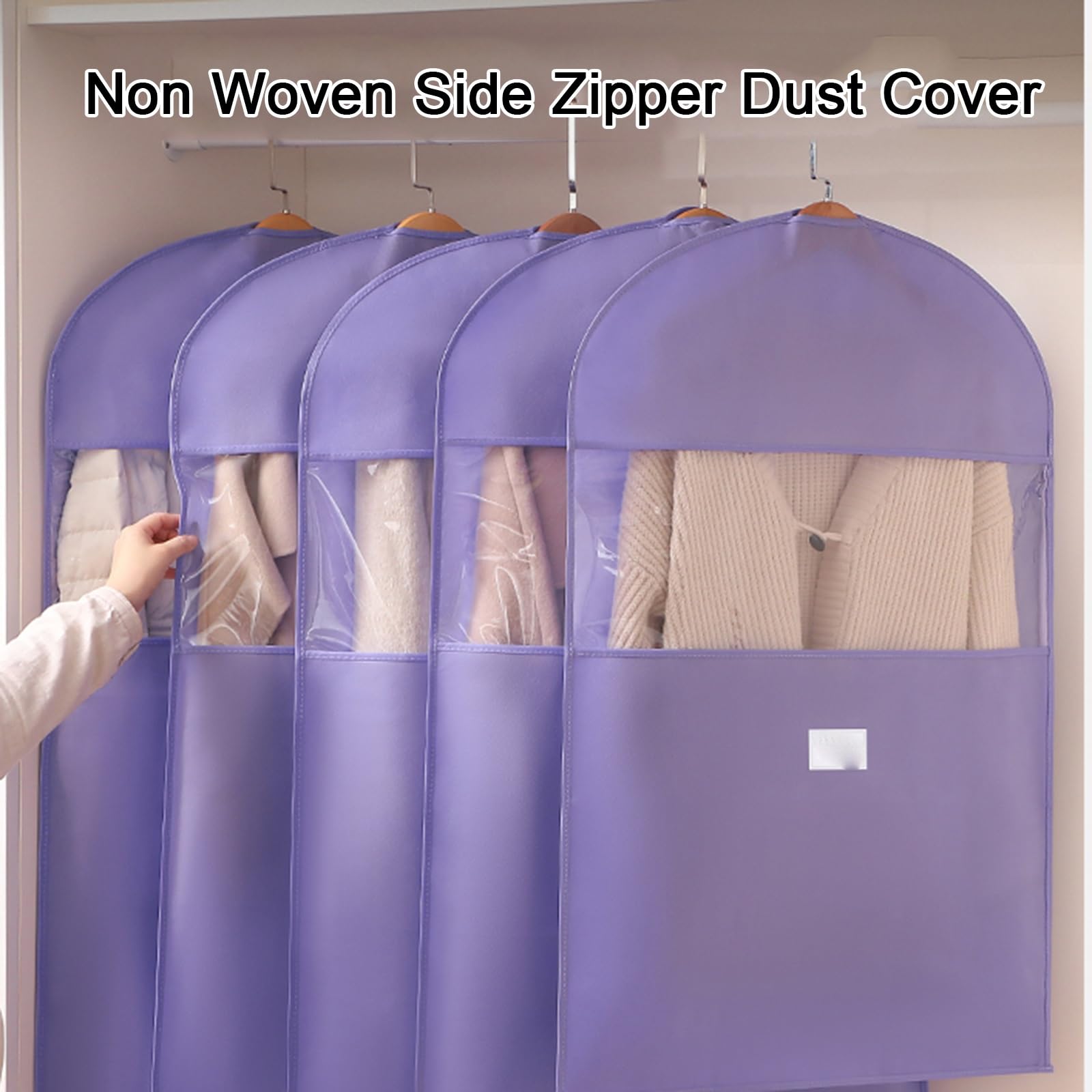 Paquete de 10 Fundas Ropa de Tela no Tejida, Funda Traje con Ventana Transparente y Cremallera para Vestidos, Abrigos y Uniformes(60x110cm/24x43in)