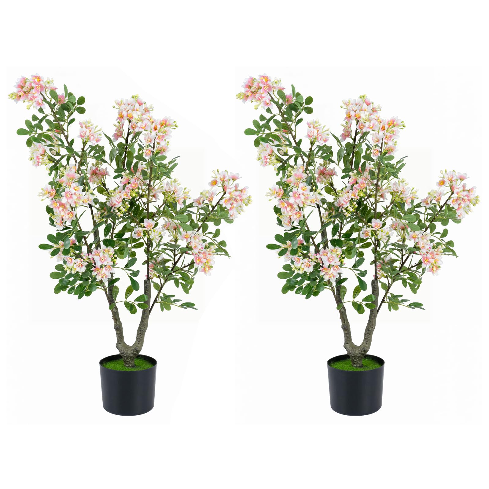 COSTWAY Lot de 2 Arbres d'Impatiente Artificiel 90 cm Pot Ciment