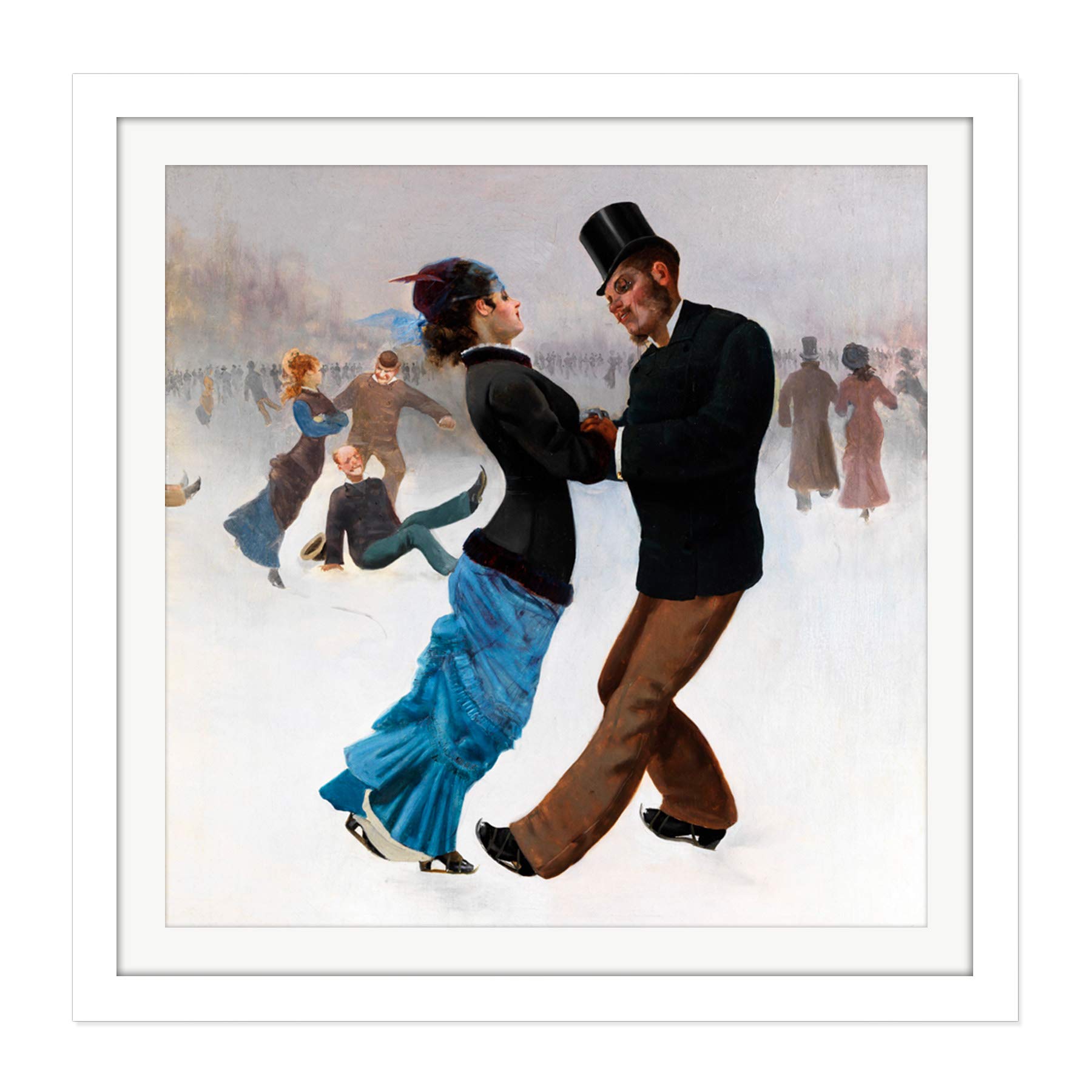 Artery8 Klinger Ice Skaters Painting Square Wooden Framed Wall Art Print Picture 16X16 Inch