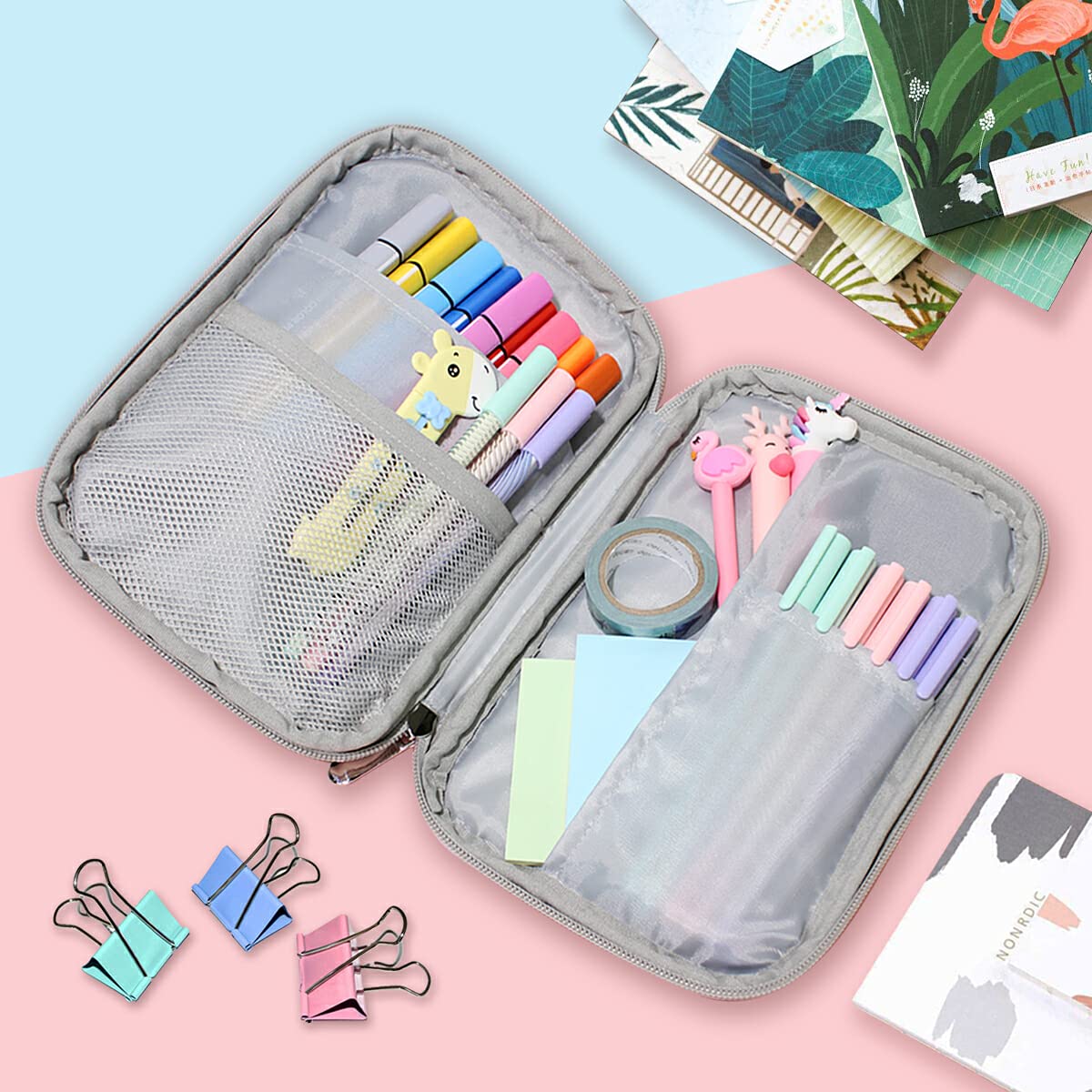 Set 3 Astucci Portamatite Con Fiocco – Borsa Trucco E Cancelleria, 19,5x7x9 Cm, Leggeri, Per Studentesse