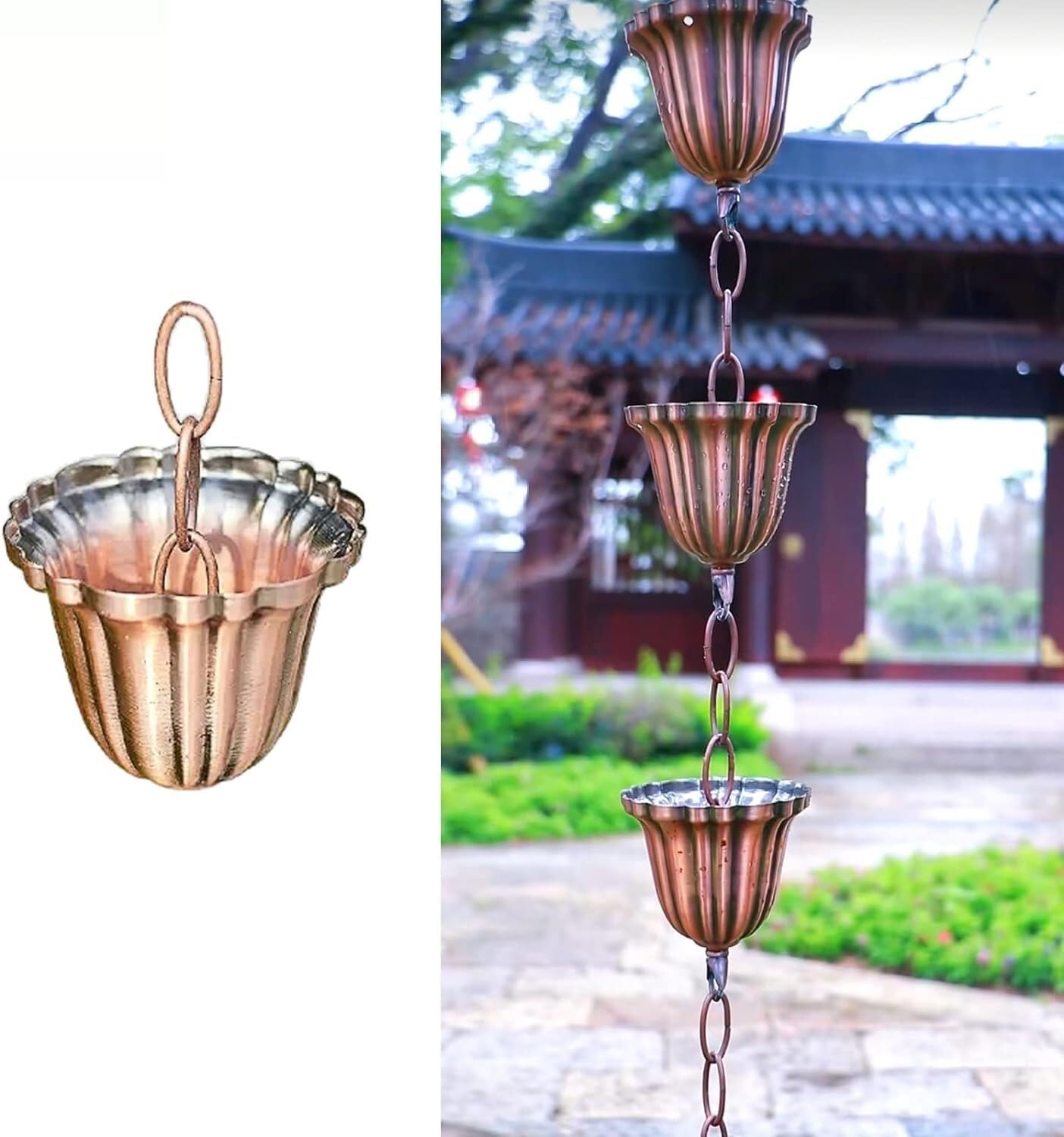 SBCGFY Rain Chain Eaves Drainage Rain Catcher Chain, Garden Decoration Rain Chain For Temple Roof Gutter Downspout
