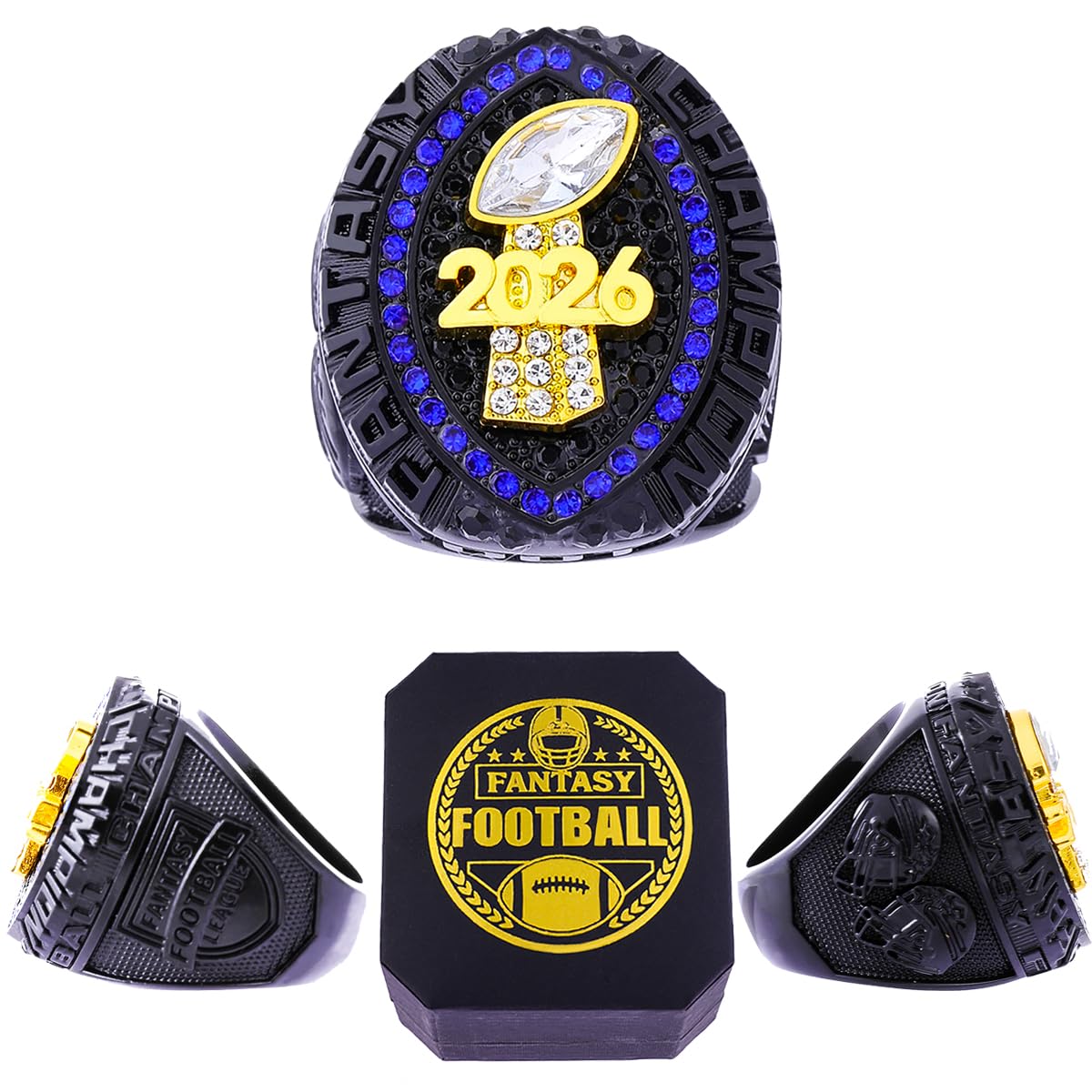 ZZXZJW 2026 Fantasy Football Championship Ring Trophy Award for Fantasy Football League Winner (Model 12, Size 9)