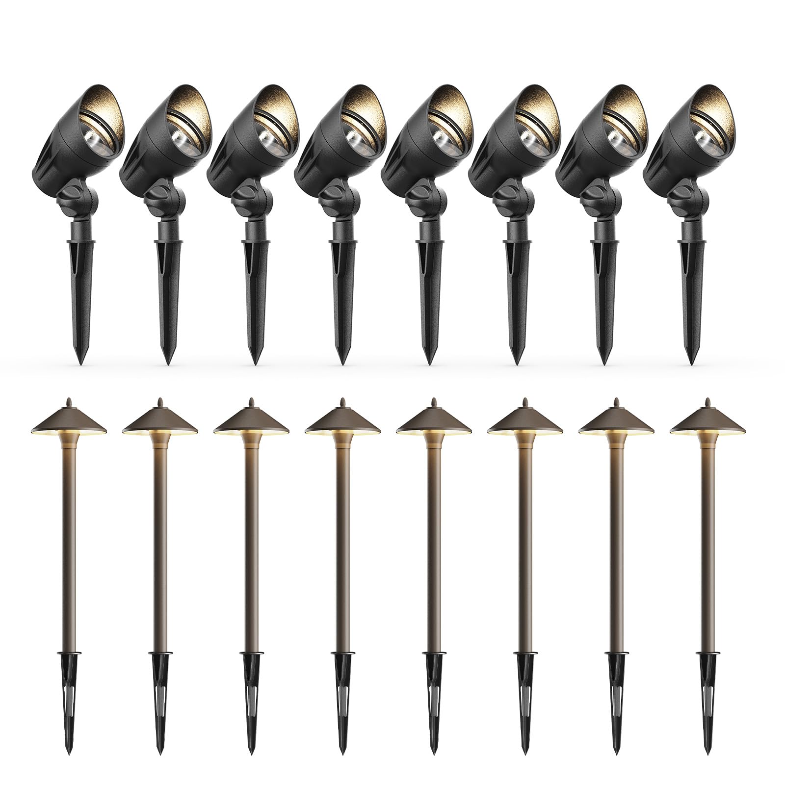 GOODSMANN 8PK 1.2W 40 Lumens Landscape Lighting Low Voltage Path Lights with 8PK Spotlight 50W