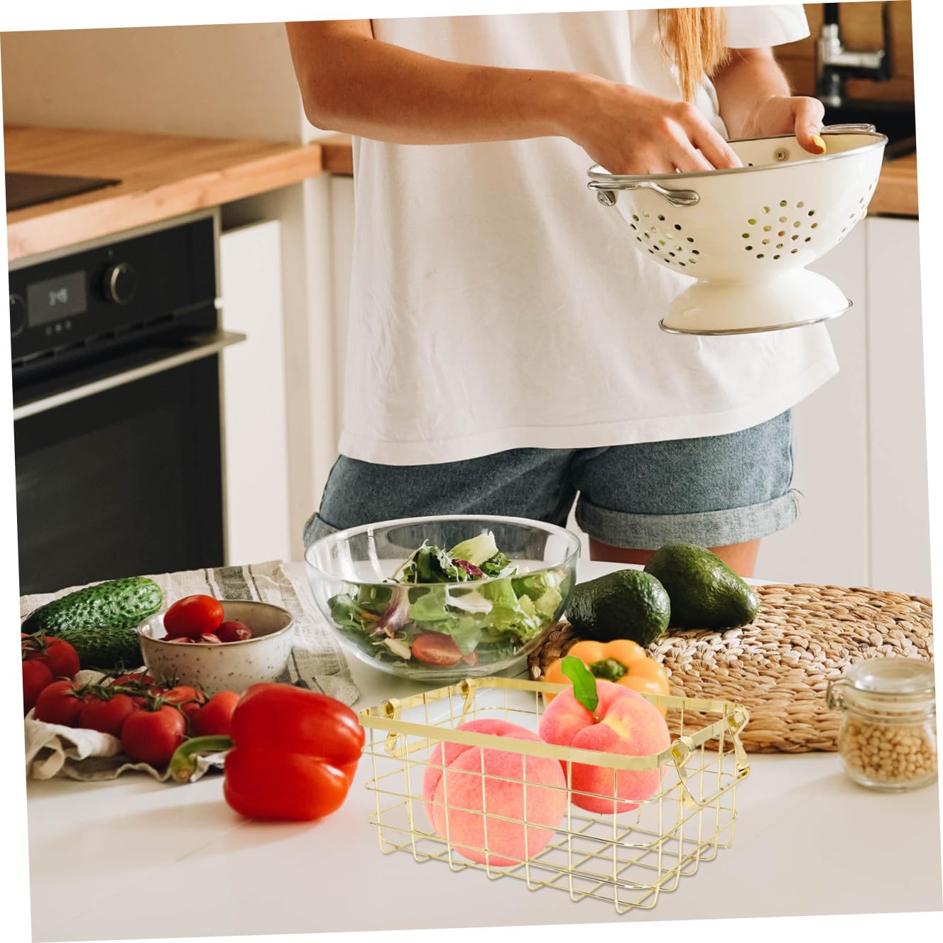 Zerodeko Cesta de Hierro de Estilo Nórdico Portafrutas Decorativa para Escritorio y Hogar