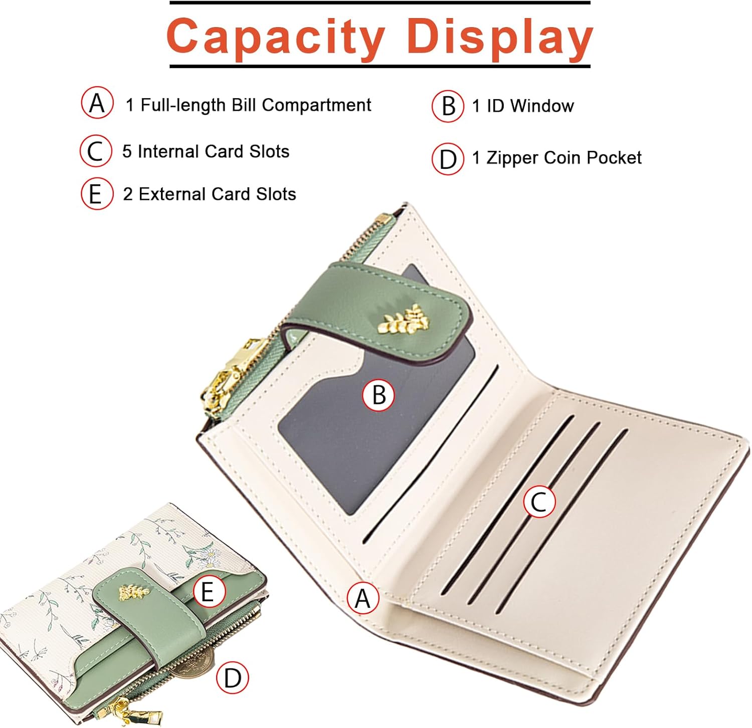 Small Wallets for Women Leather Bifold Zipper Pocket Wallet Cute Flower Credit Card Holder Coin Purse with ID Window - Image 5