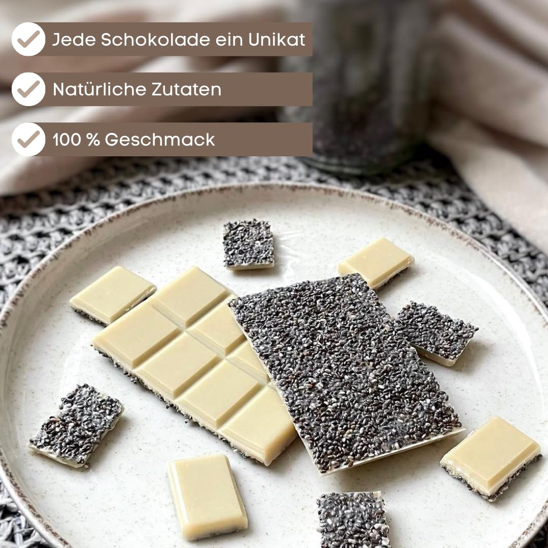Pure Xocolate Zestaw do Robienia Czekolady - Wegańska Biała i Czarna Domowa Czekolada bez Glutenu i Laktozy - Szpatułka, Miska, Syrop z Agawy, Termometr, Dodatki