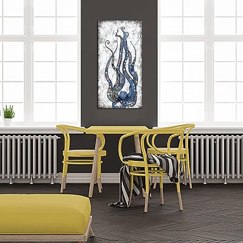 Miniatura 3 de iKNOW FOTO Lienzo vertical para pared, pintura abstracta de pulpo gris y azul, impresa en lienzo, póster de vida marina, póster de galería,
