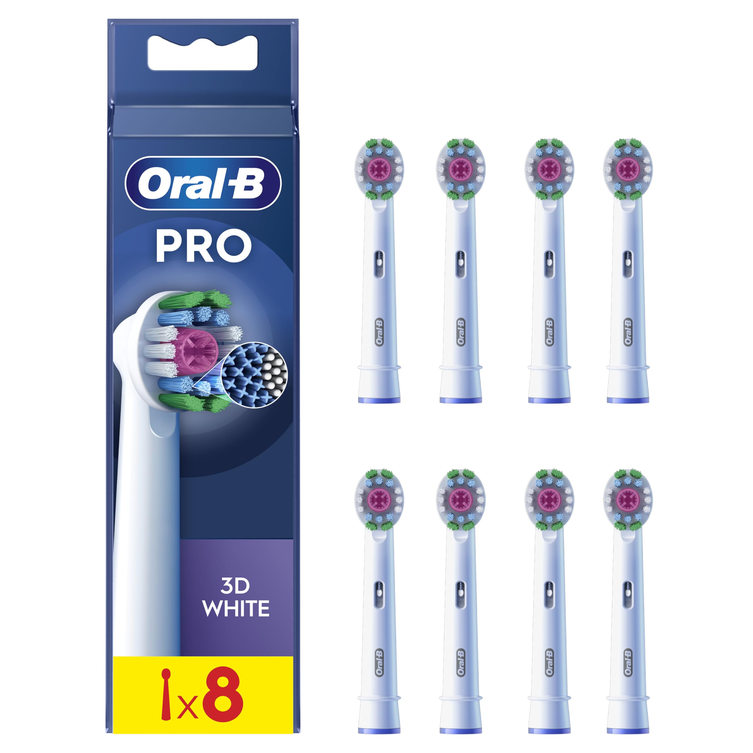 Pro 3D White Electric Toothbrush Head, Oral B Electric Toothbrush Heads, X-Shaped Bristles and Unique Polishing Cup for Teeth Whitening, Pack of 8 Replacement Toothbrush Heads
