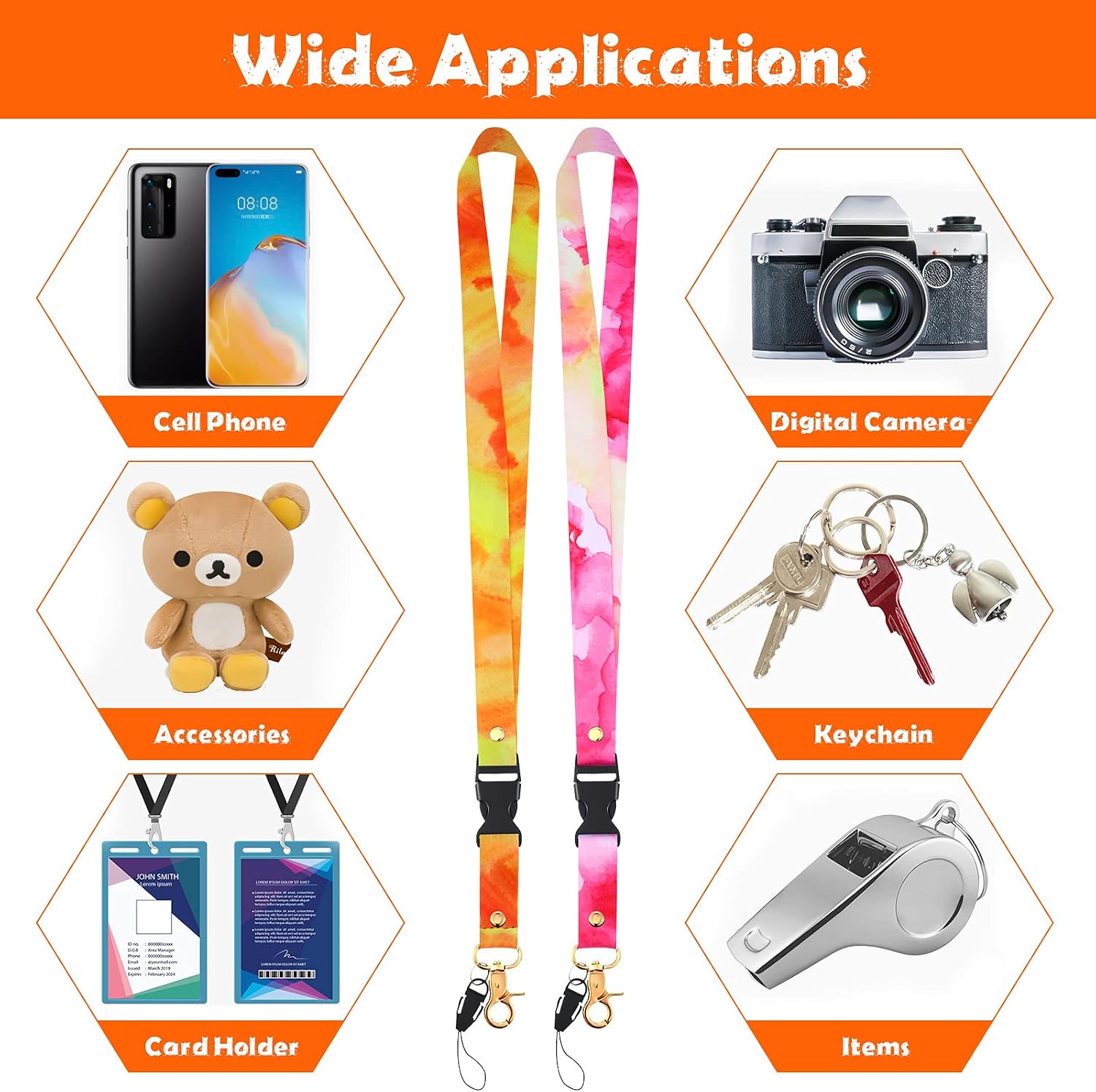 Outus 10 Pcs Tie Dye Breakaway Lanyards, Adjustable Neck Strap for ID Card image 4