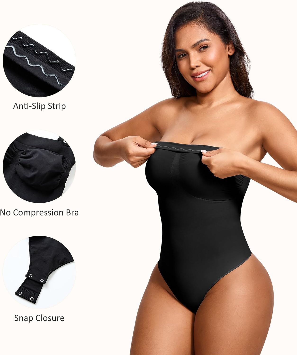 Strapless Thong Bodysuit for Women Seamless Tummy Control Shapewear Body Shaper -Removable Strap Tube Top Leotard - Image 3