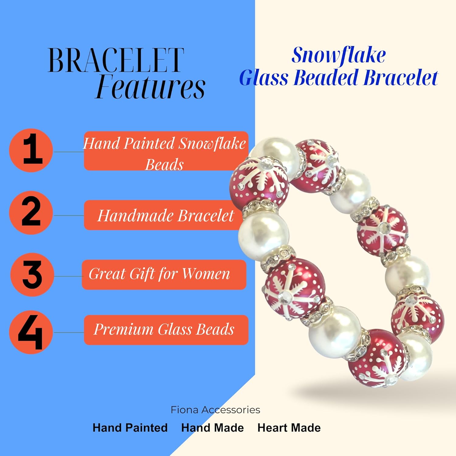 Christmas Glass Beaded Stretch Bracelet, Holiday Birthday White Elephant Gift Exchange for Her, 1 pc