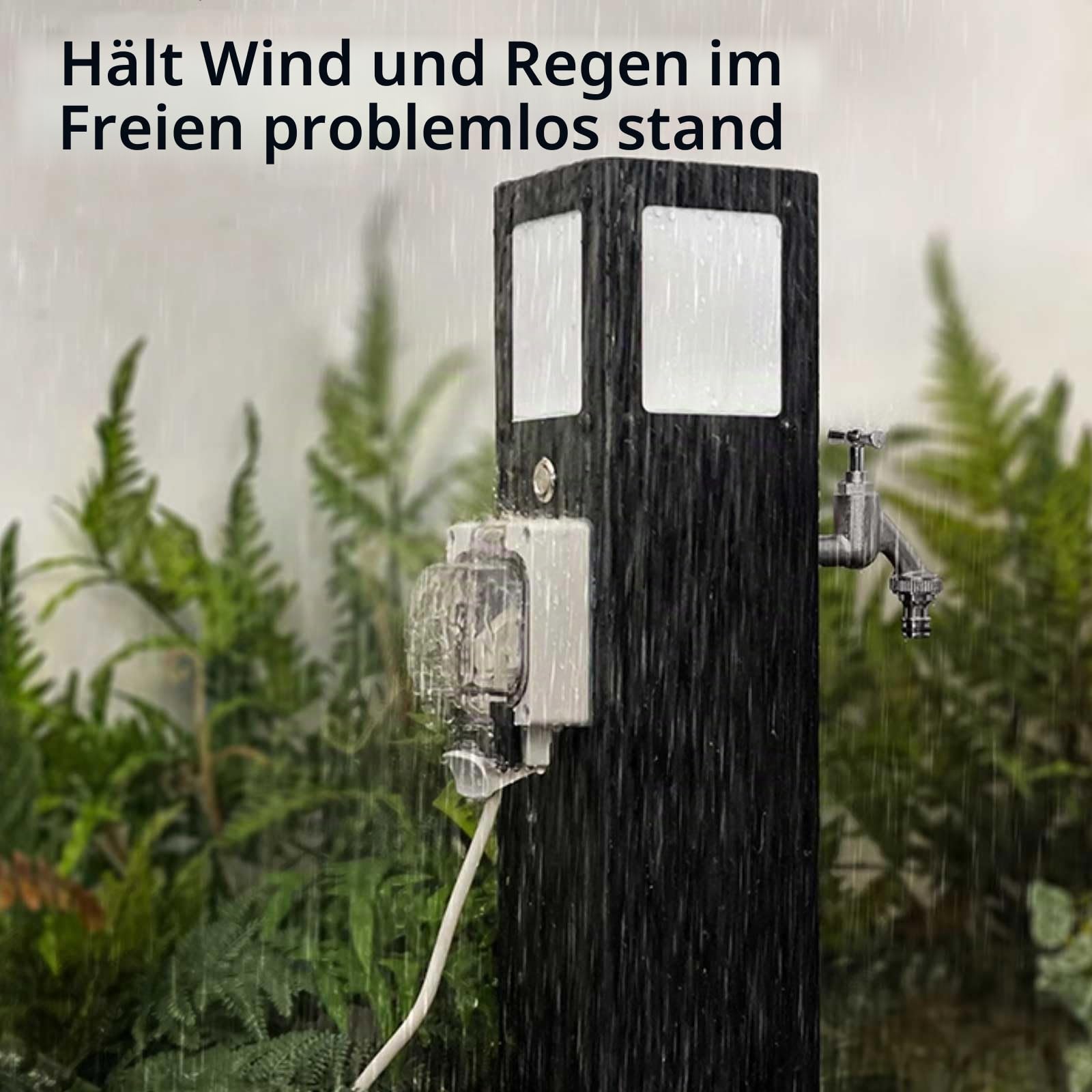 Wassersäule für den Garten 304 Edelstahl Outdoor Square Standing mit LED-Licht und Wasserhahn Wetterfeste Stromsäule(60cm/24in)