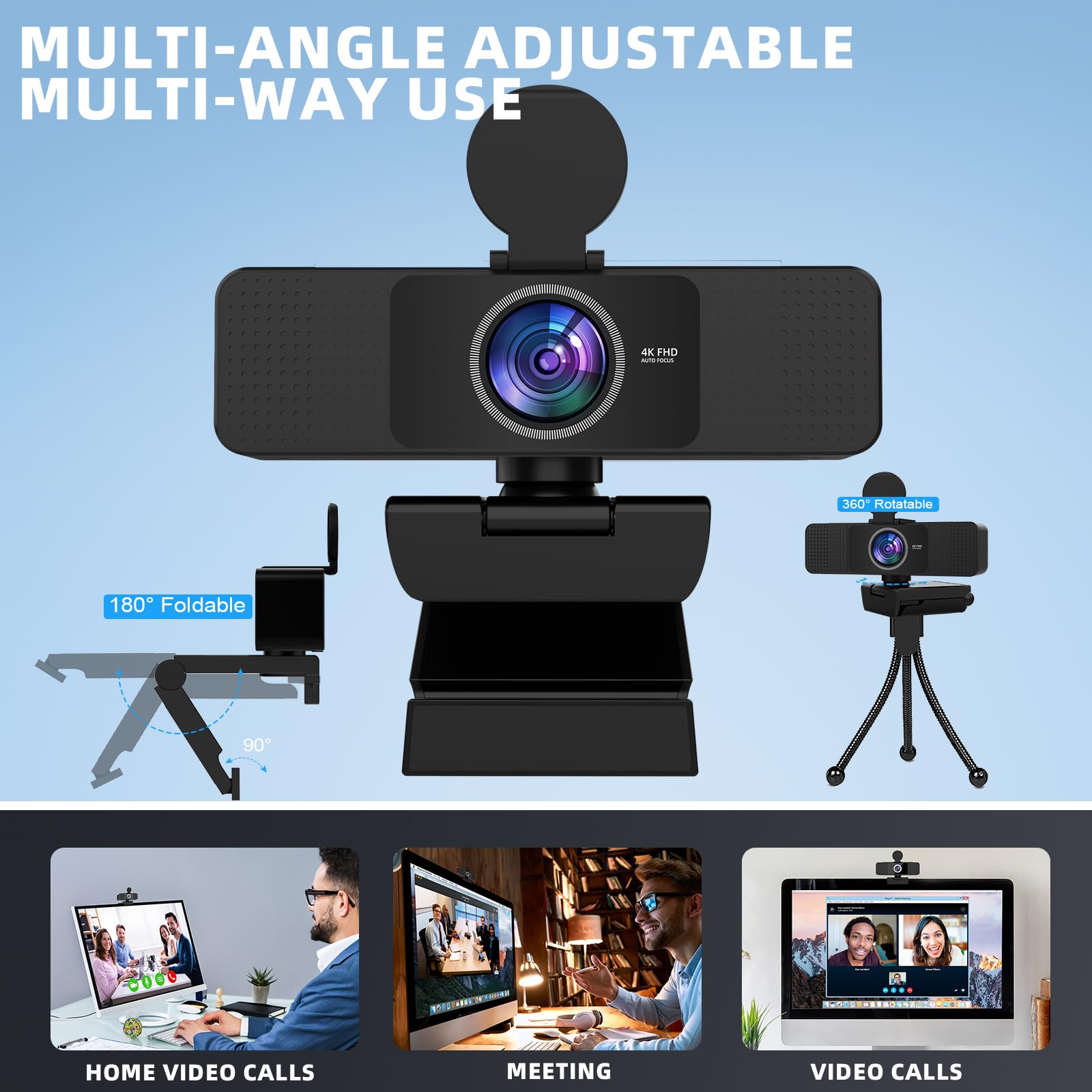4K Webcam With Noise Cancellation – Plug & Play USB Webcam For PC, Laptop, Mac, Zoom, Streaming