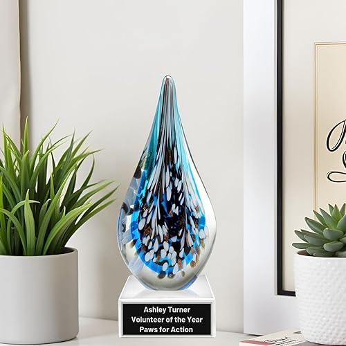 Miniatura 8 de Premio de trofeo de cristal de gota de lluvia y lágrima (7 a 10 pulgadas), grabado incluido (gota morada de 7 pulgadas)