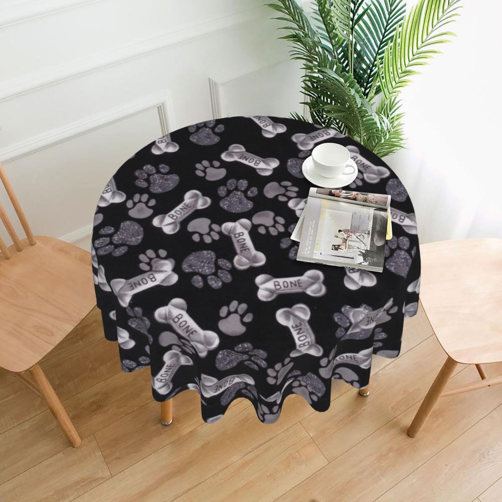 OKFSTY Dog Puppy Paw Print Round Tablecloth 60in for Wedding Elegant Polyester Cover for Party Reception Festive Dinner