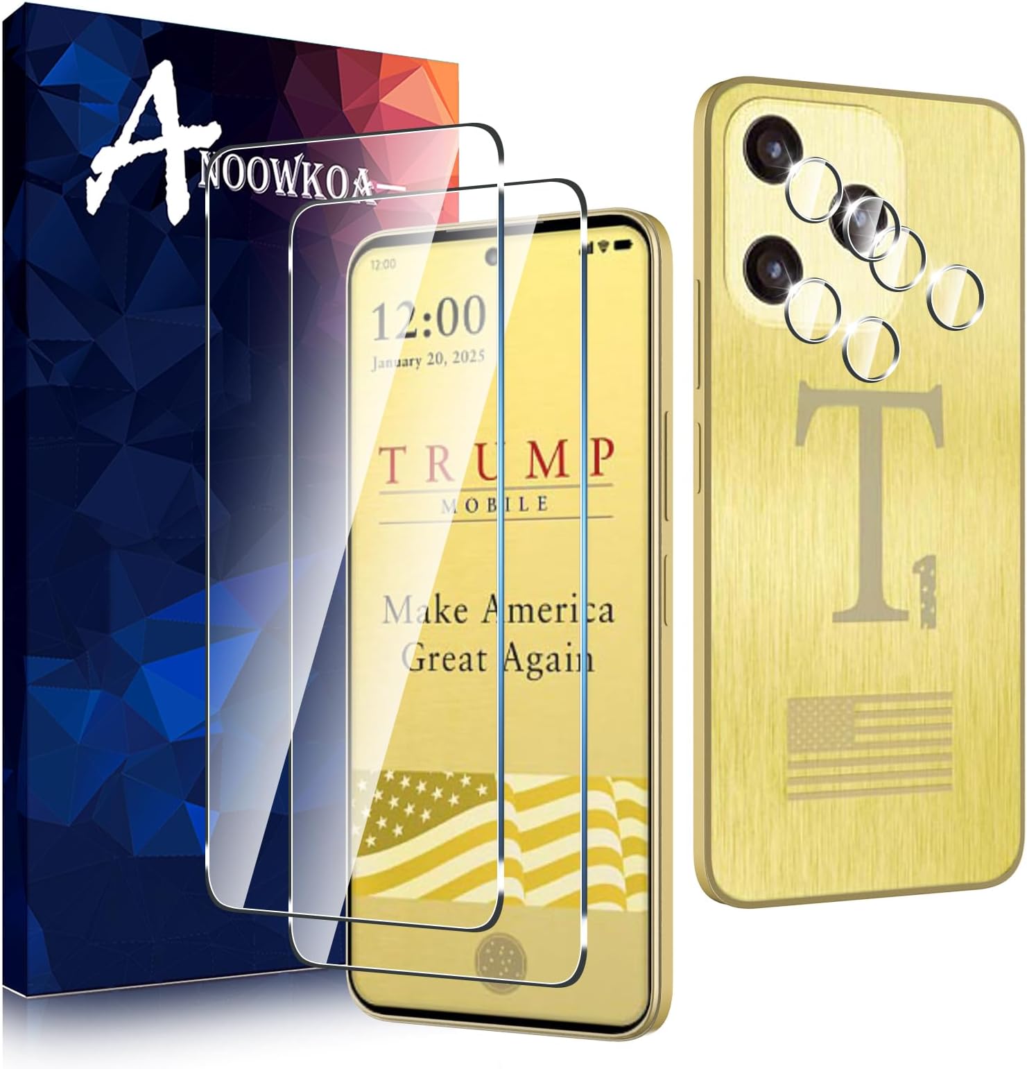 2 Pack for Trump Mobile T1 Phone Screen Protector + 2 Pack T-Mobile T1 Phone Camera Lens Tempered Glass Protector.9H Hardness.Support Fingerprint Unlock Bubble-Free.Easy Installation