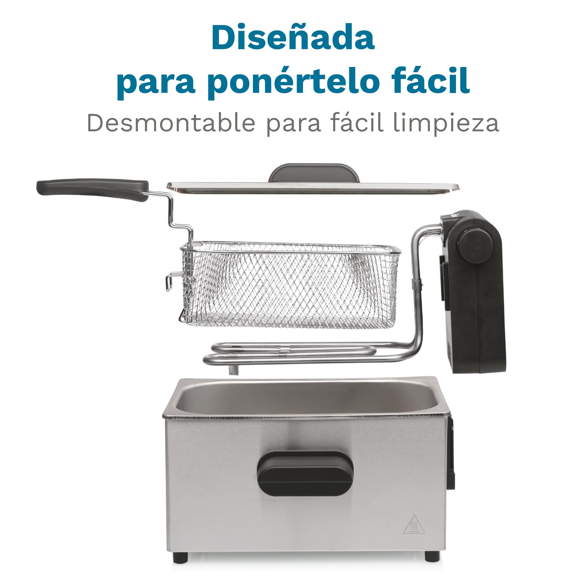 Grunkel Freidora de aceite FRYPRO-3SS con 2000W y cubeta en acero inoxidable con tecnología de zona fría, 3 litros de capacidad y con control de temperatura hasta 190°C