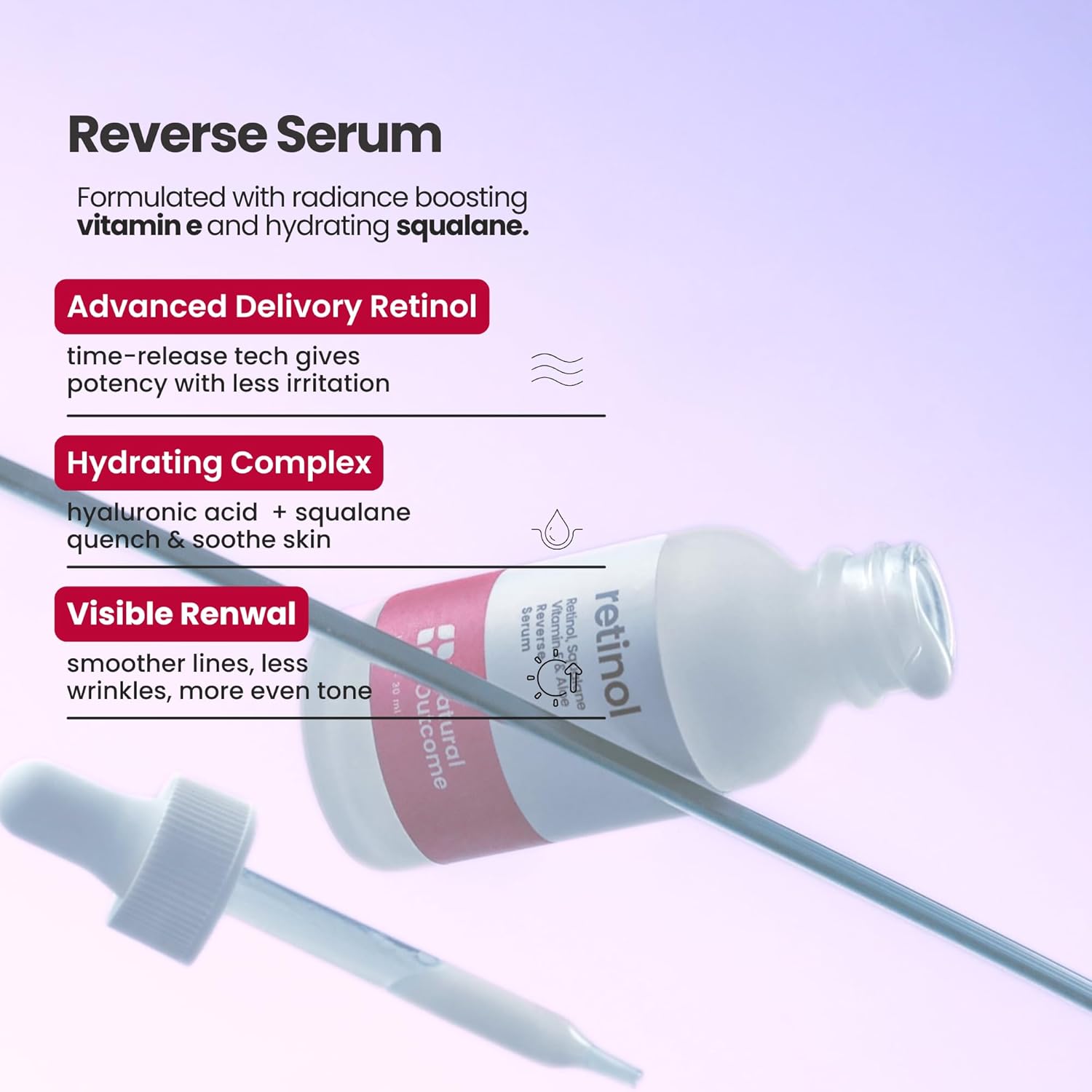 Retinol Serum for Face | Fine Line and Wrinkle Reducer Serum | Nightly Hydrating Facial Serum with Hyaluronic Acid, Vitamin E, Squalane and Aloe Vera | Collagen Enhancer | 1 o - Image 3