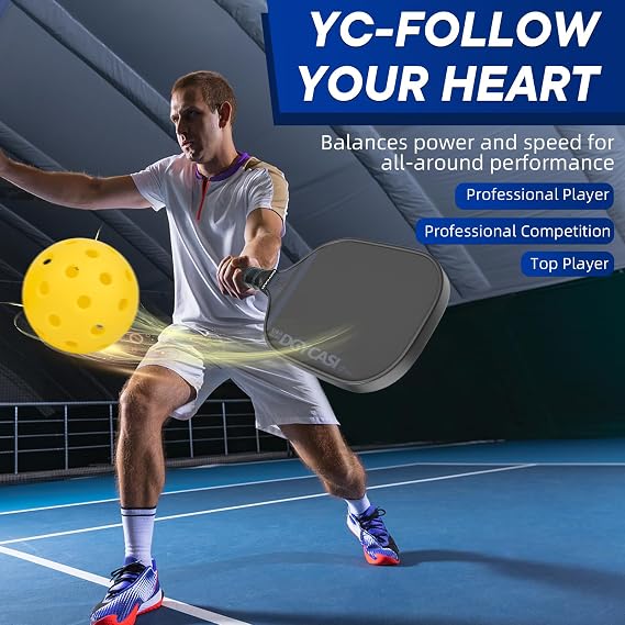 YC DGYCASI 16mm Pickleball Paddles Professional, 2026 USAPA Approved T700 Carbon Fiber Surface Pickle Paddle(CFS), Polypropylene Lightweight Honeycomb Core, Cushion Comfort Grip, with Cover Case Black