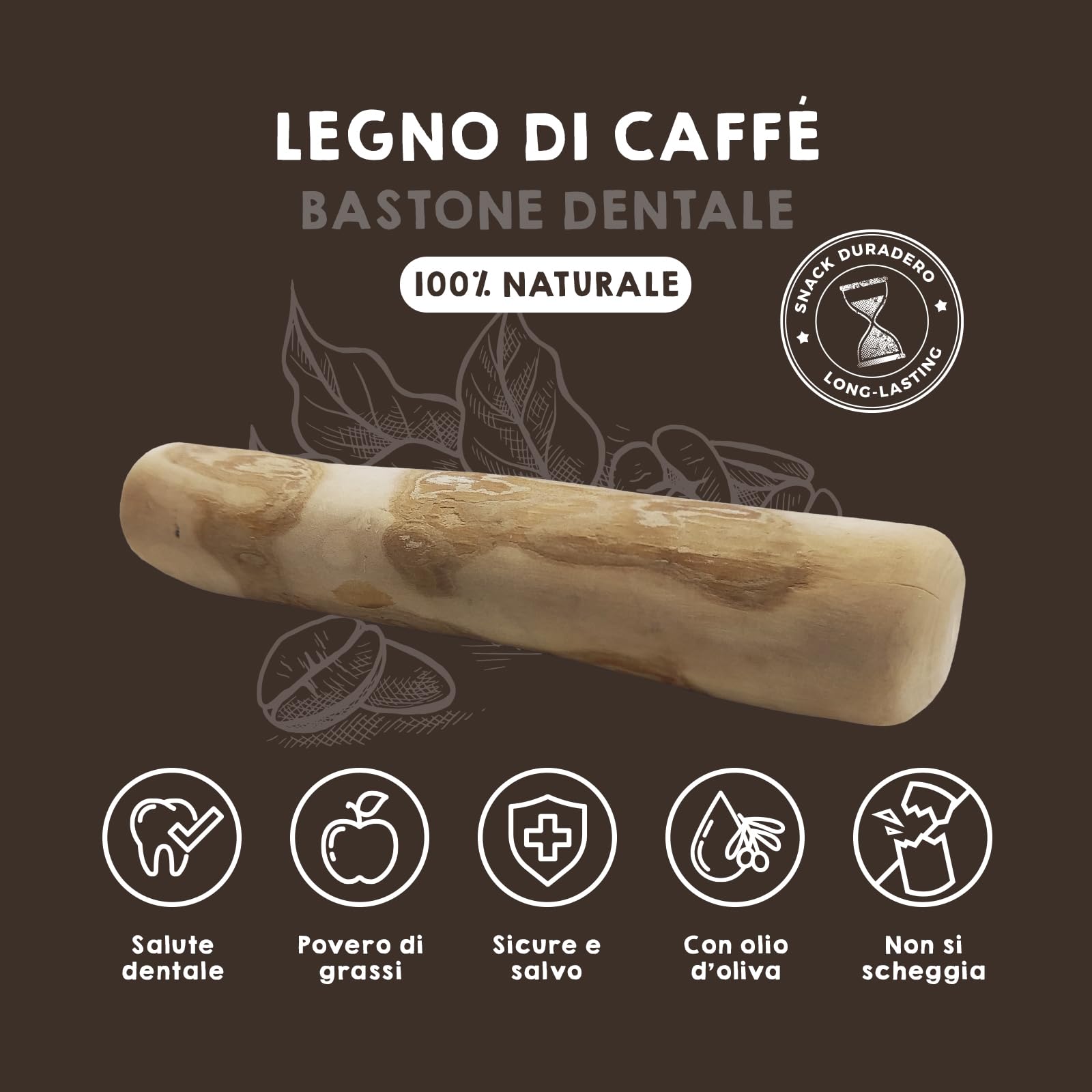 MAIKAI Confezione da 2 Legno di Caffè per Cani Taglia L – Masticativi Naturali e Sicuri – Alternativa all’Osso – Anti-Tartaro e Anti-Stress – Giocattolo da Masticare - Regali per Cani