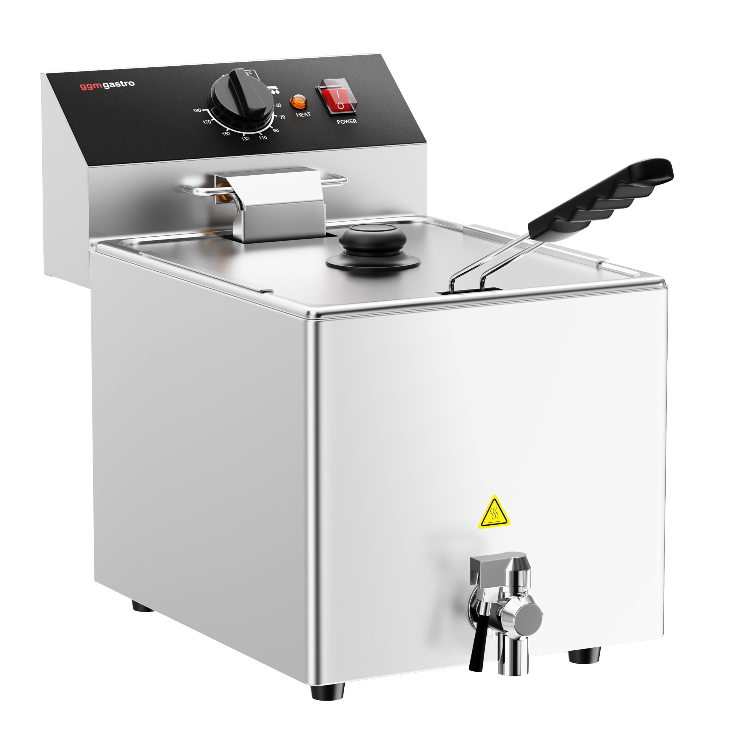 GGM Gastro Elektro-Fritteuse 12L 3,25kW mit Ablasshahn | Robuste Edelstahlkonstruktion, zeitsparende Reinigung, einfaches Öl-Management, sofort betriebsbereit, sicher im Betrieb