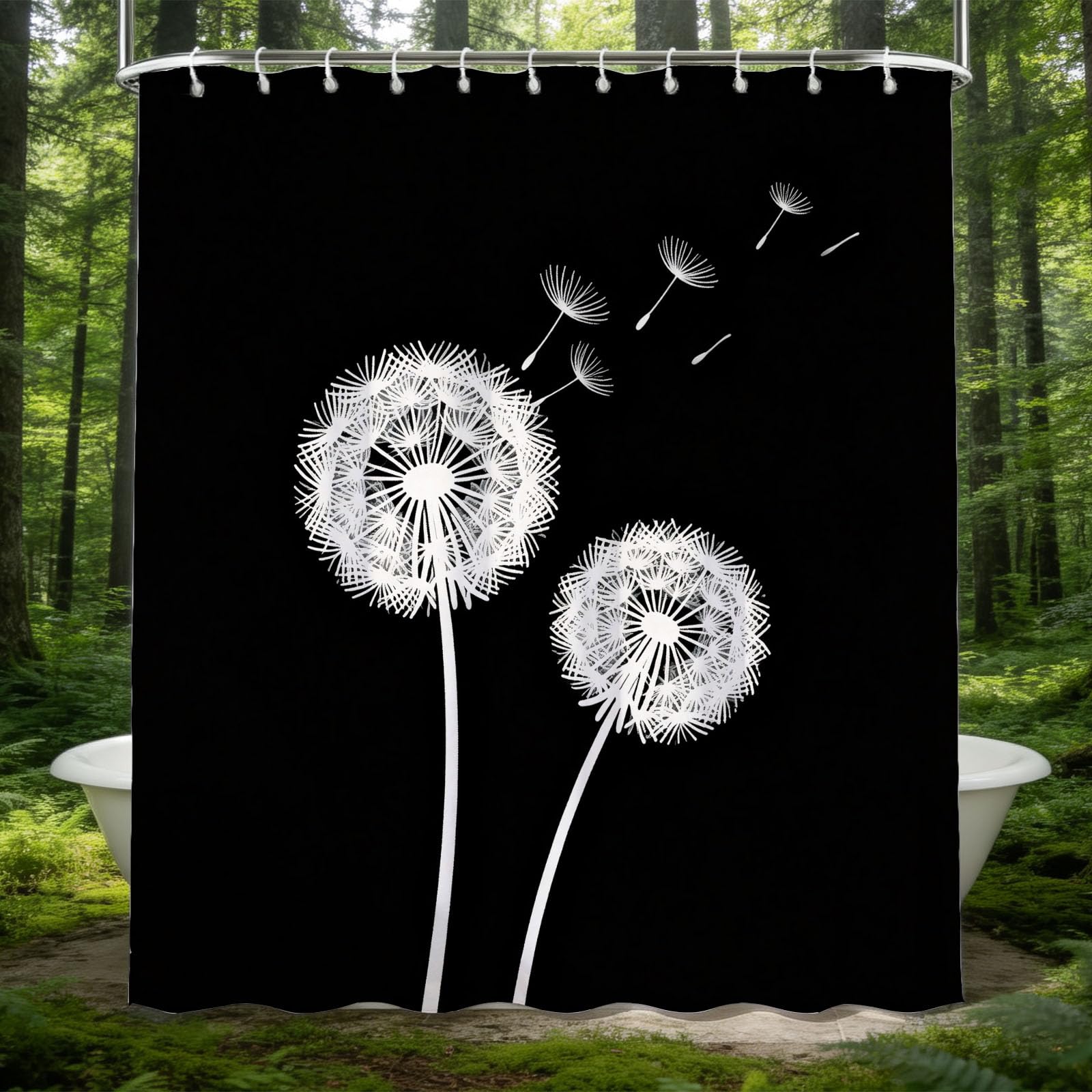 Hongduo White 3D Cartoon Dandelion Shower Curtain For Stalls Bathtubs Minimalistic Bathroom Decor Shower Curtain Set Polyester Fabric Waterproof 180X180cm/71X71 Inch With Hooks