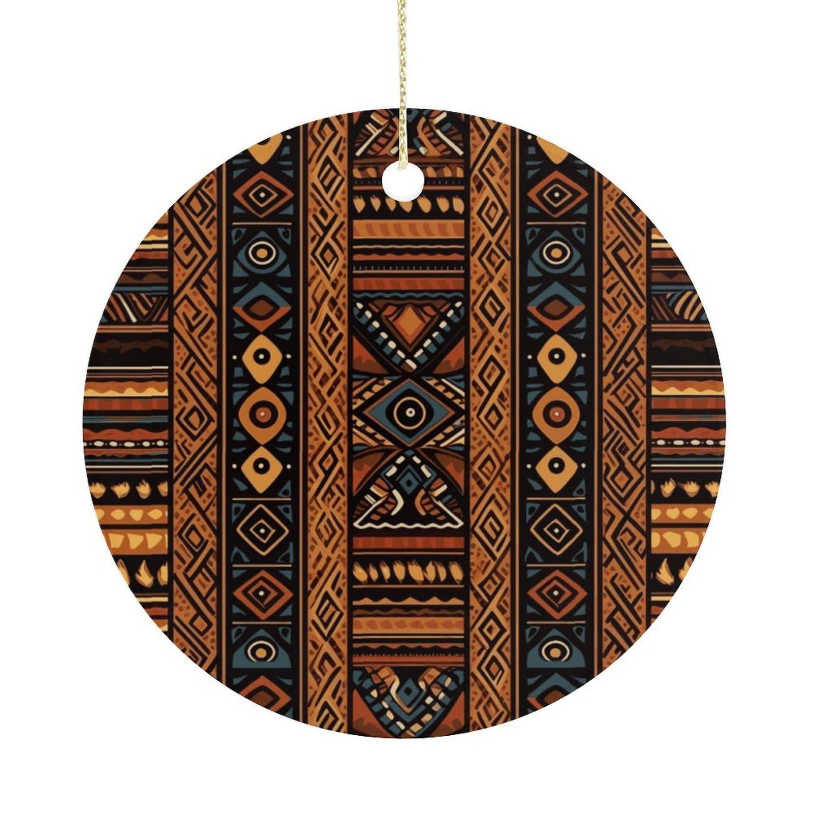 Traditional African Design Pattern Christmas Ornaments Colorful Round Ceramic Ornament Christmas Hanging Decor Christmas Tree Decorations Xmas Keepsake for Women Men Xmas Holiday Party