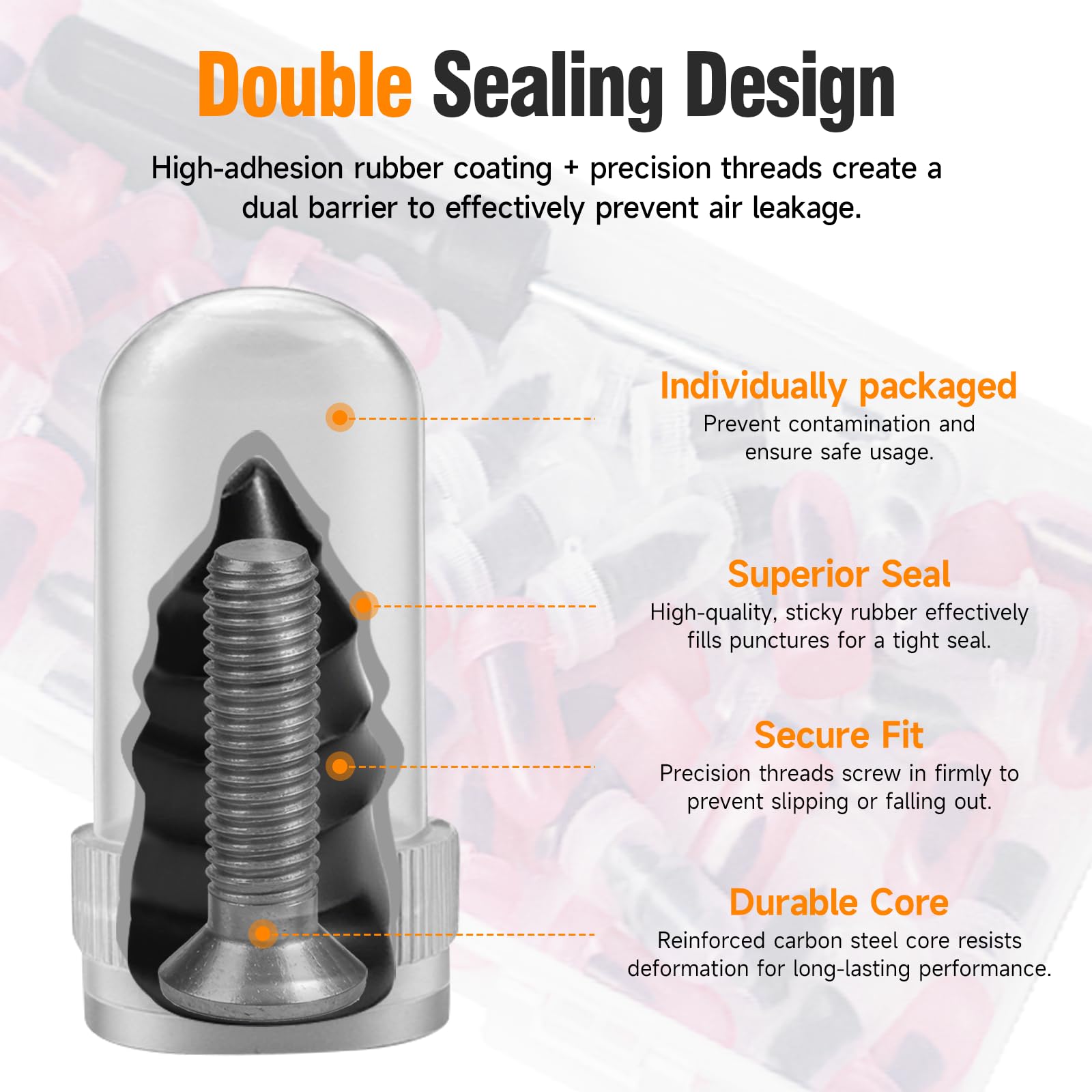 60Pcs Tire Repair Rubber Screw Kit, Dual Size (Small & Large) Rubber Nail Plugs for Car, Motorcycle, Truck, Tractor – Fast Self-Service Tool for Vacuum Tire Puncture Repair, Includes Screwdriver - 3