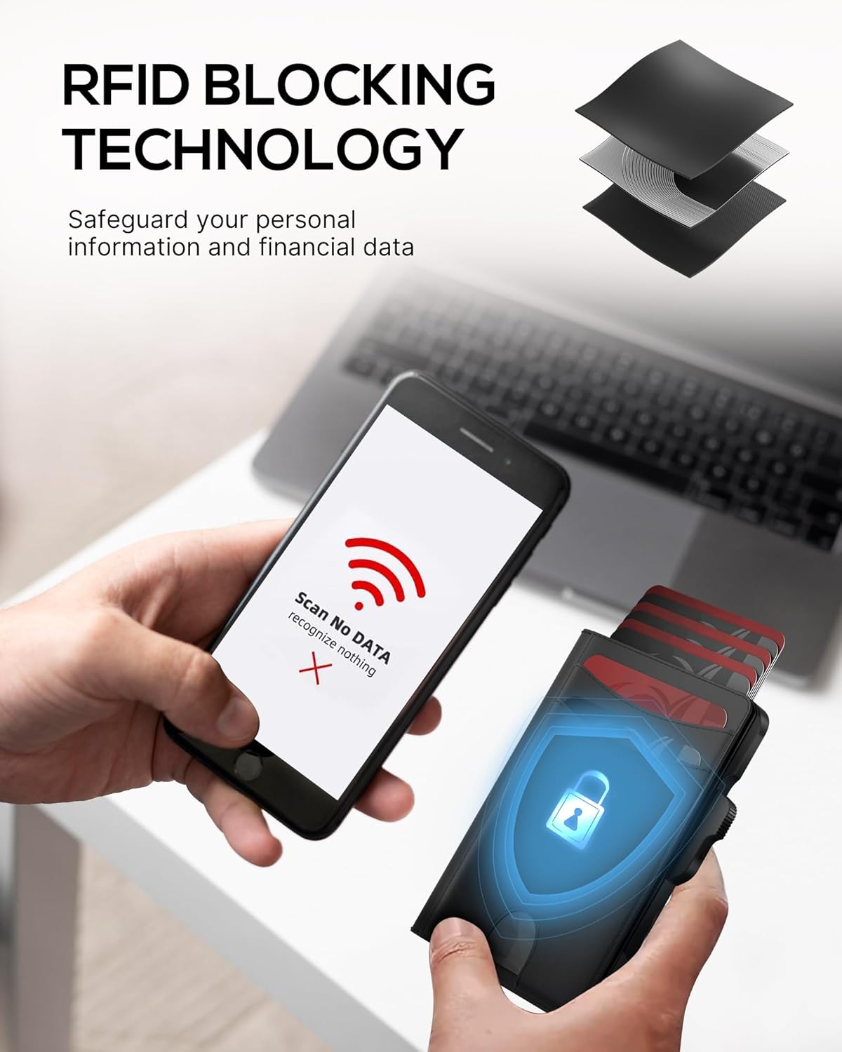 Wallet for Men Card Holder: Pop Up Card Case, Genuine Leather, Smart, RFID Blocking, Slim, Minimalist, Thin, Front Pocket, Gift Box - 10-14 Card Capacitiy, ID Window, Cash Pocket (Black) - Image 4