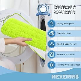 7 Count Reusable Microfiber Mop Pads for Swiffer PowerMop- MEXERRIS PowerMop Refills Hard Wood Floor Mop Pads Machine Washable, Wet Dry Dust Mop Pads Replacement for 13\'\'-15\'\' Spray Wet Mops