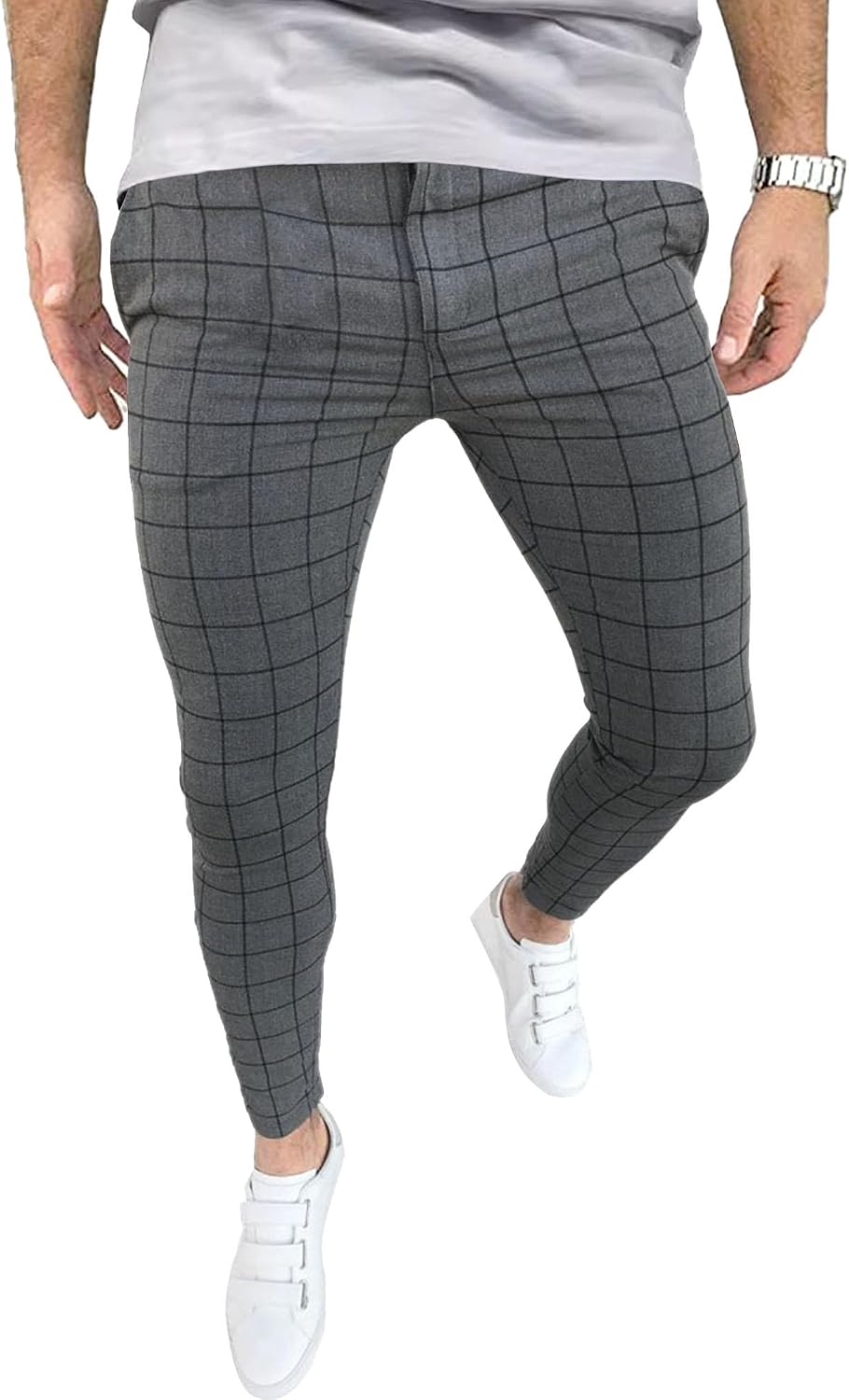 Men's Stylish Slim Fit Plaid Casual Pants Business Comfort Outdoor Trousers Mid Waist Straight Leg Sweatpants