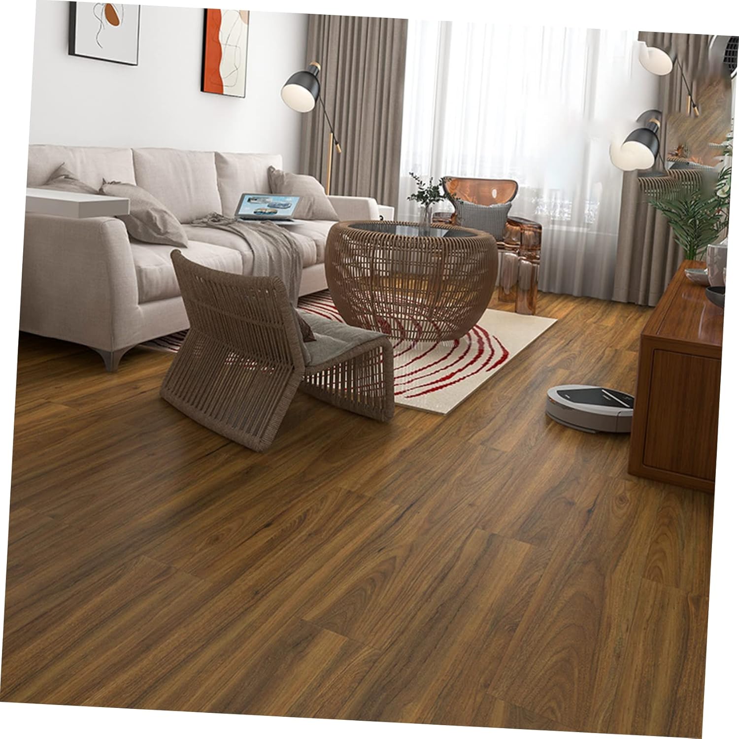 7pcs PVC Tile Sticker Vinyl Plank Flooring Peel and Stick Stickers Self-Adhesive Wood Grain Floor Tile Decals Simple Rustic for Home Renovation