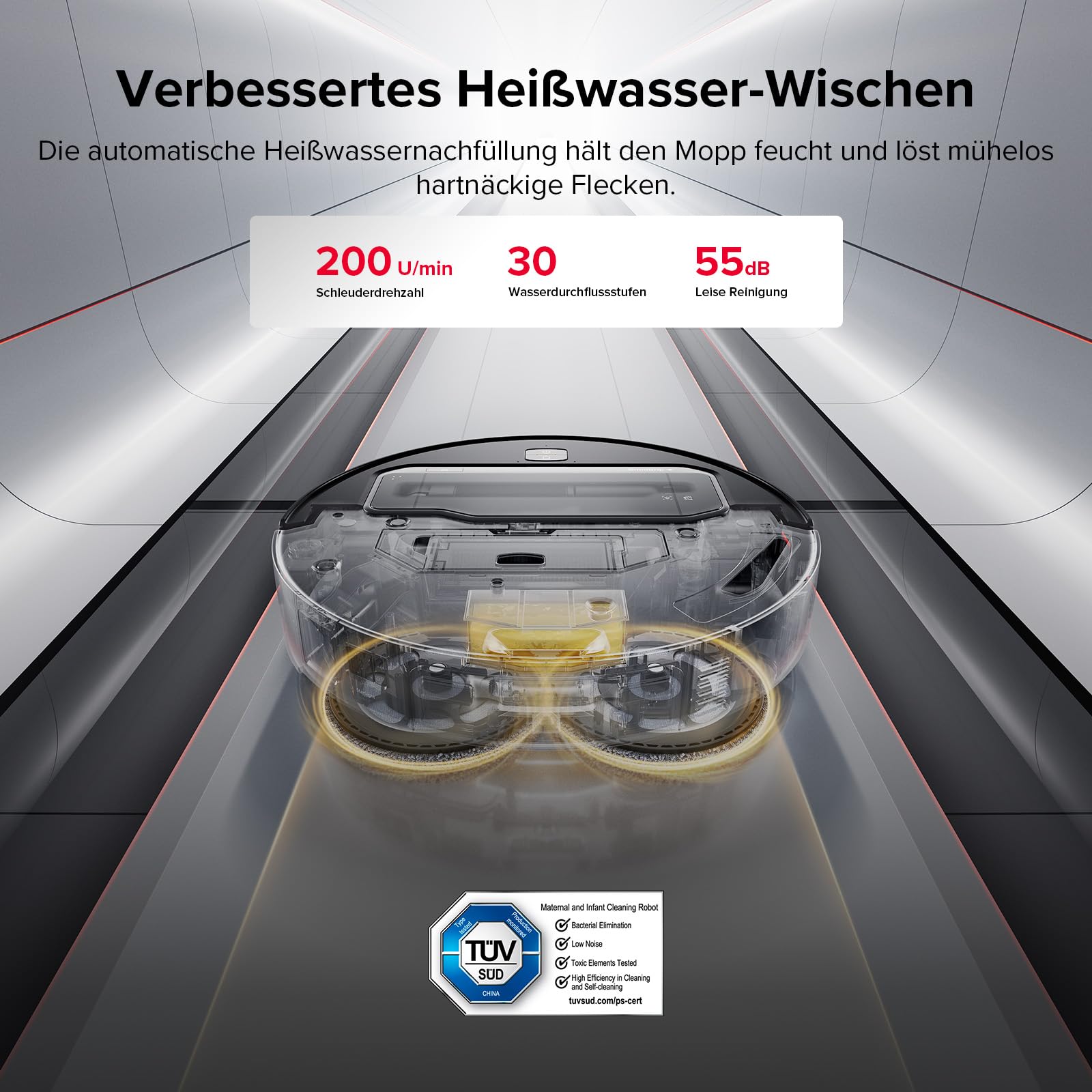 roborock Saros Z70 Saugroboter mit Wischfunktion, OmniGrip Arm, KI-gestützt, 22.000 Pa Saugkraft, 7.98 cm Ultra Slim, FlexiArm Riser, AdaptiLift Chassis, Heißwasser Mopp Waschen & Trocknen(Silber)