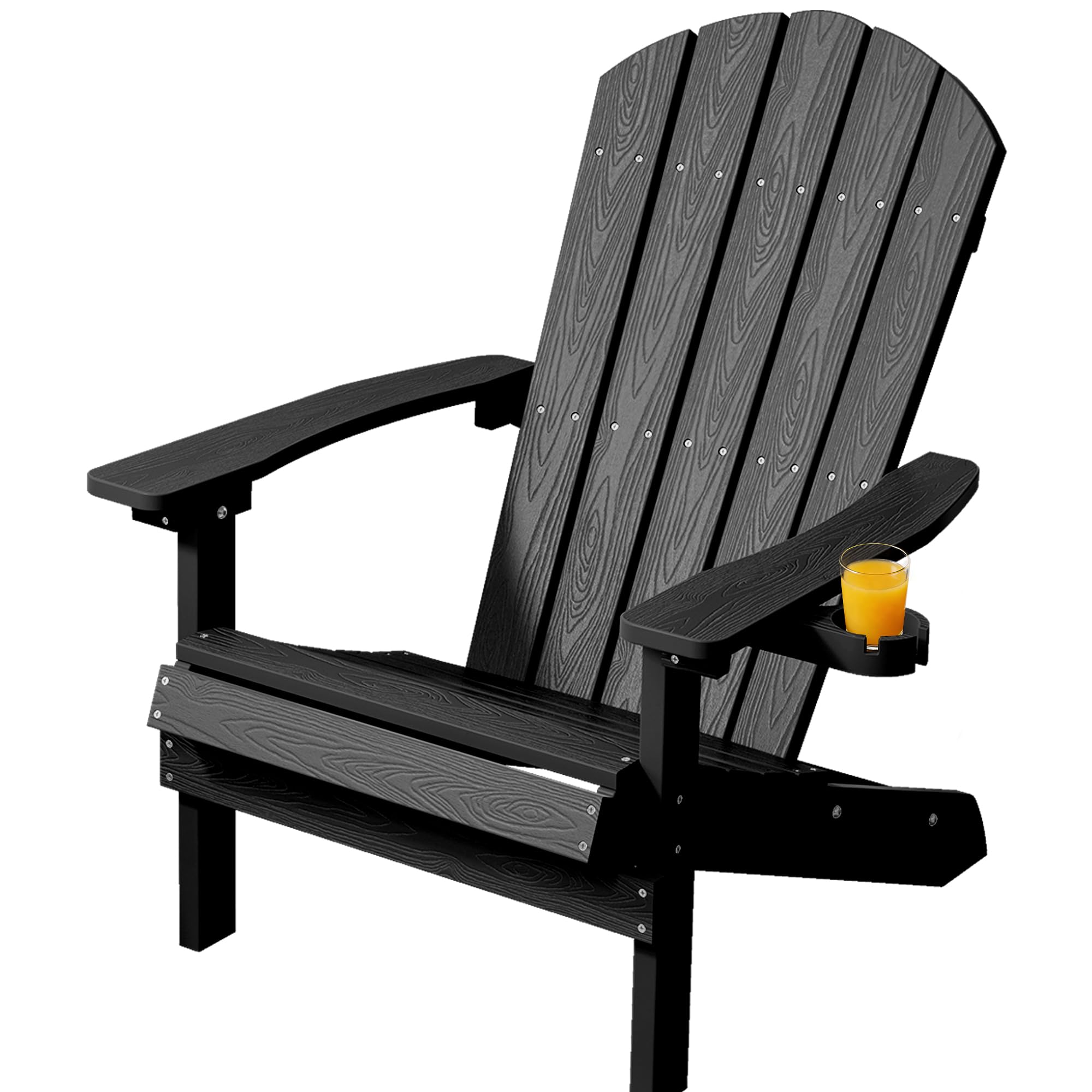 MXIMU Silla Adirondack para jardín al aire libre: respaldo ergonómico cómodo, sillas duraderas con portavasos, sillas Adirondack para todo tipo de clima para patio, hoguera, camping, piscina, banco