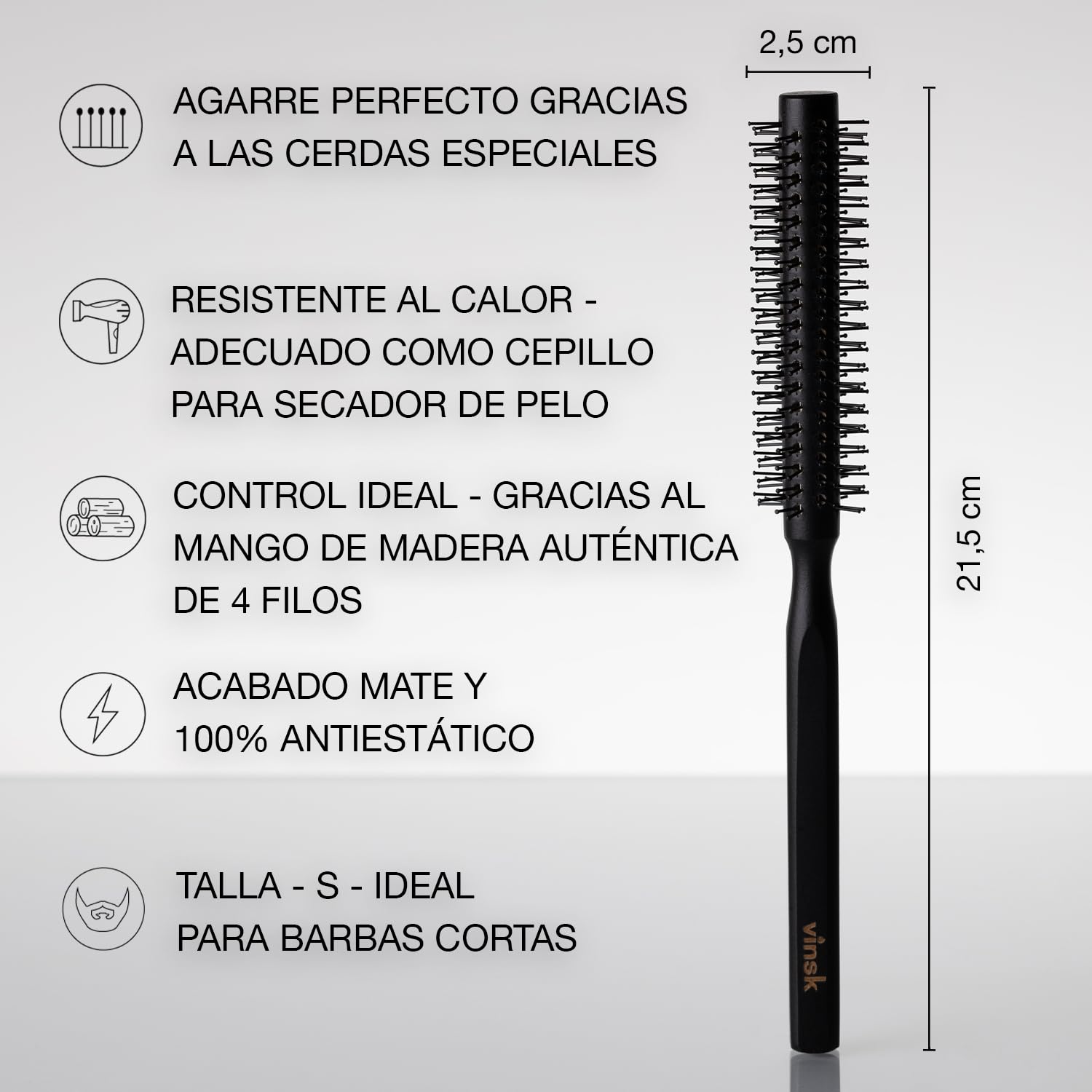 cepillo para barba S | cepillo redondo multiusos | con 152 cerdas | ideal para peinar