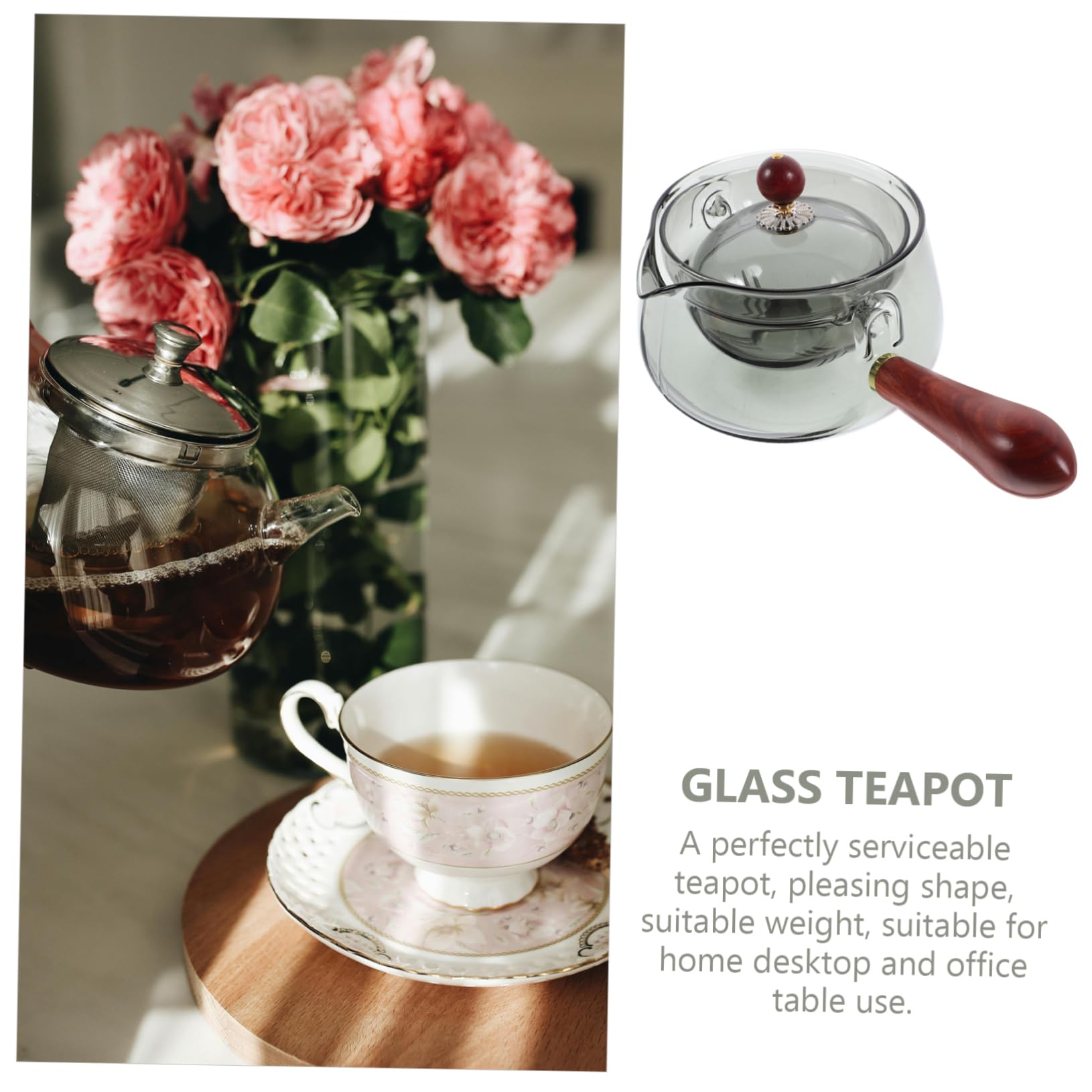 Mikinona Tetera de Vidrio con Infusor Giratorio Grados Tetera de Diseño con Asa Lateral para Preparar Casa o Oficina
