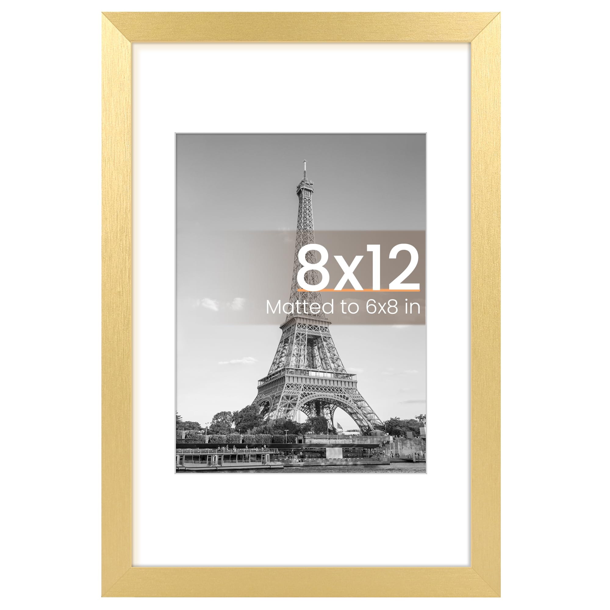 upsimples 8x12 Picture Frame, Wall Decor Photo Frames, Gold 1 Pack | 8 x 12 Frame, 6x8 Frame with Mat for Gallery Wall, Wedding, Baby, Dog, Dorm, Christmas