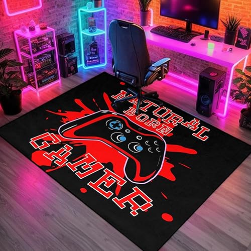 Alfombras de área de jugadores para jugadores, dormitorio, sala de estar, alfombra roja de gamepad color negro, alfombra para dormitorio, sofá,