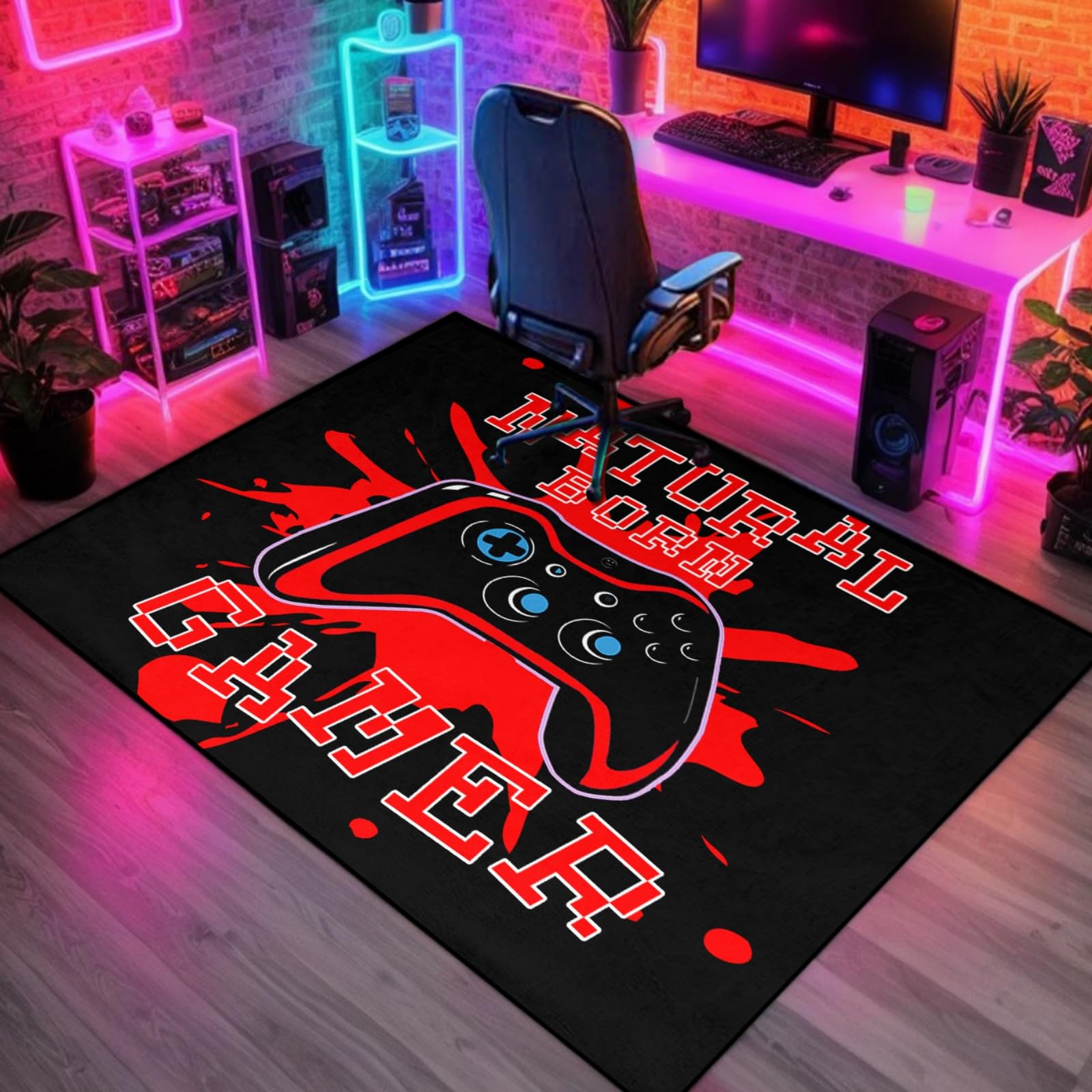 Gamer Area Rugs for Gamer Bedroom Living Room Black Gamepad Red Gaming Carpet Bedroom Sofa Mat Door Mat for Adults, 2'x3'