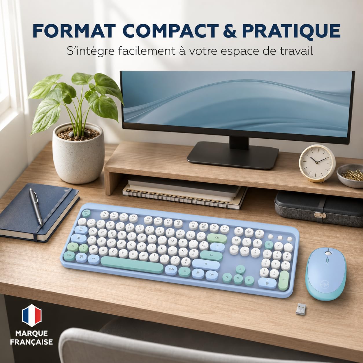 Mobility Lab – Combo Clavier + Souris sans Fil Pure Color – FR AZERTY, Touches Plates et sensibles, Design Compact, Raccourcis, Pavé numérique, Compatibilité Windows