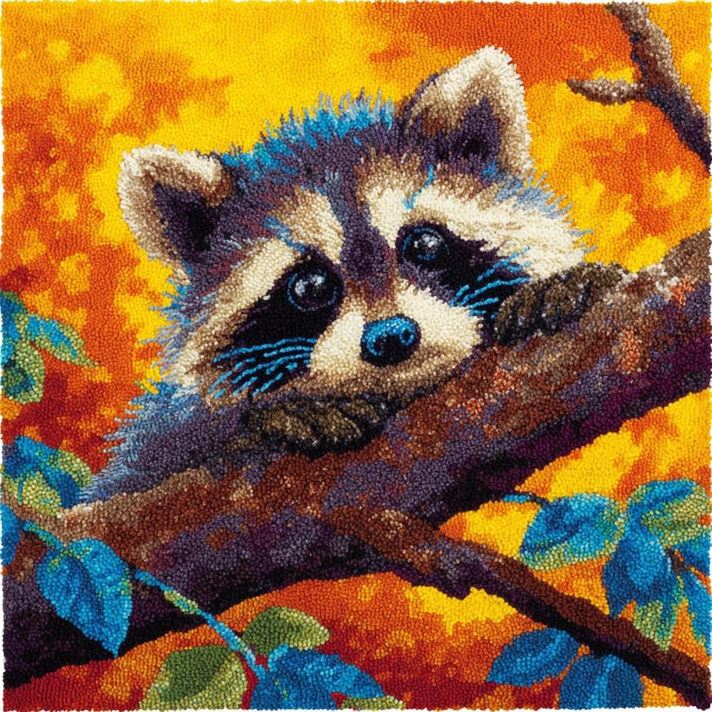 WallustrioaW Latch Hook Cushion Kits,Animal Raccoon