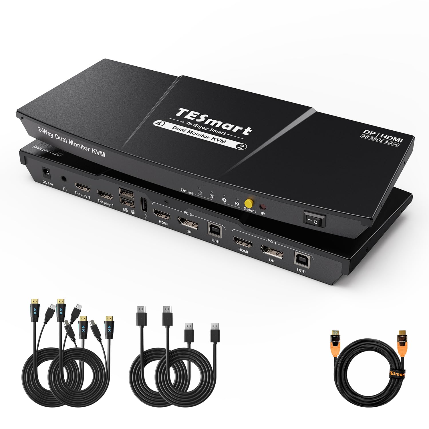 TESmart Pack HDMI KVM 4K@60Hz 2 PC 2 Moniteur + Câble HDMI 2.1 Fibre Optique 10 m 48 Gbit/s 8K@60Hz HDCP 2.3