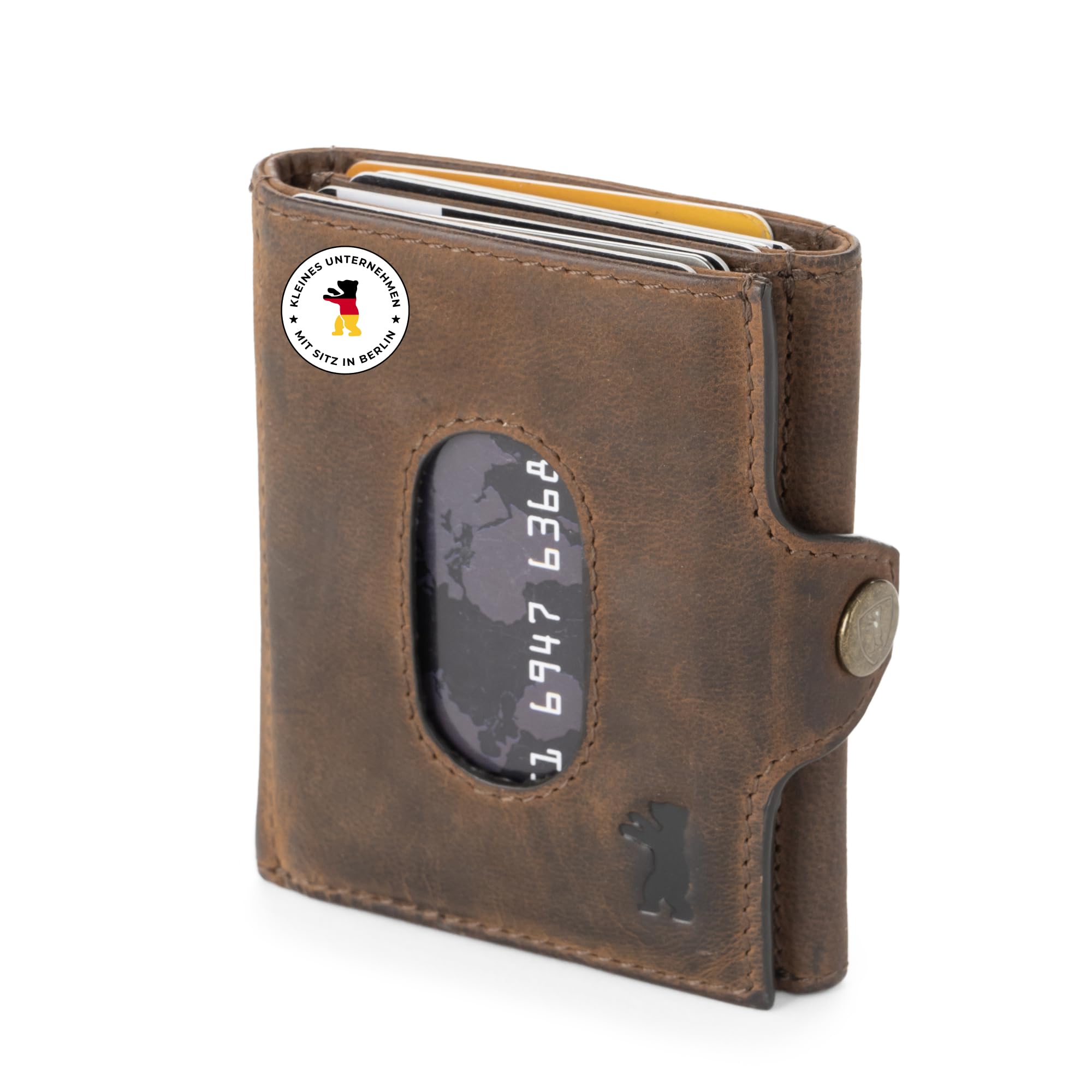 Berliner Bags Vintage Slim Wallet Hamburg, Geldbörse Mini Portmonee aus Leder, Geldbeutel mit TÜV-geprüftem RFID-Schutz, für Herren - Braun