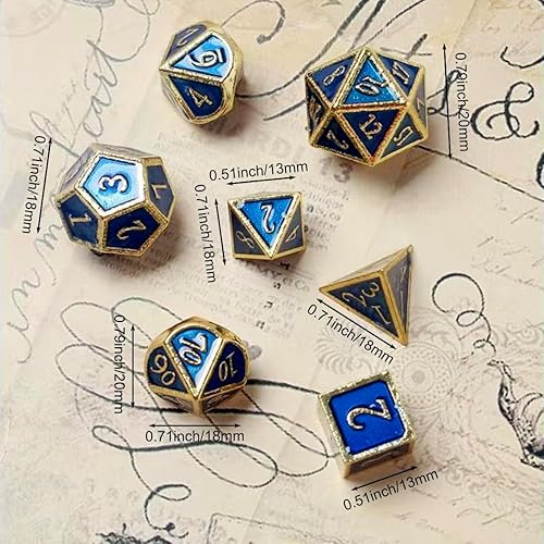 OEAYA Juego de 7 dados de metal DND retro D&D poliédricos con bolsa de franela para juegos de rol DND Dungeons and Dragons (rojo y dorado)