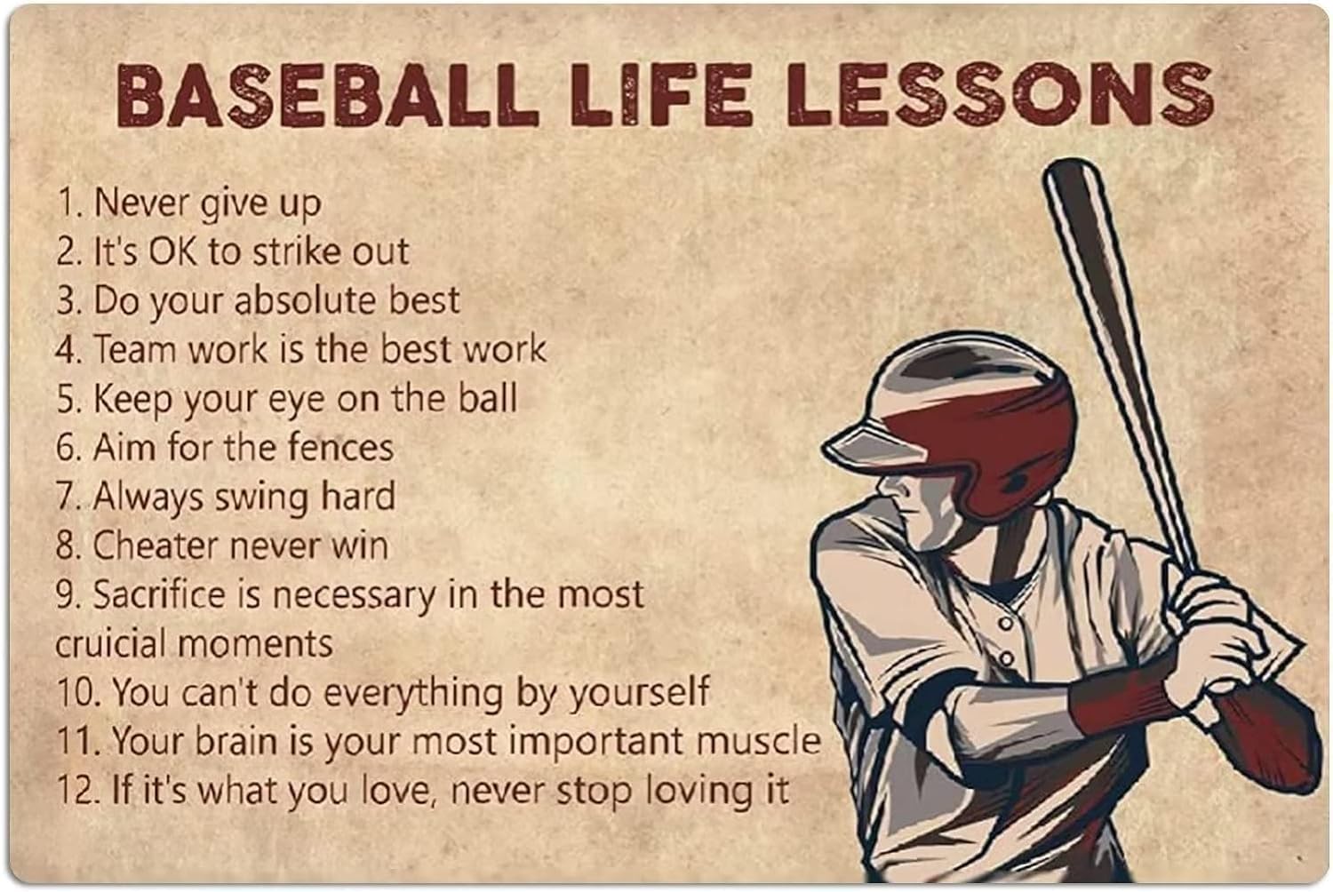 Kwqdozf Tin Sign-1 8X12 Inch Baseball Life Lessons Vintage Metal Aluminum Tin Sign Door Signs